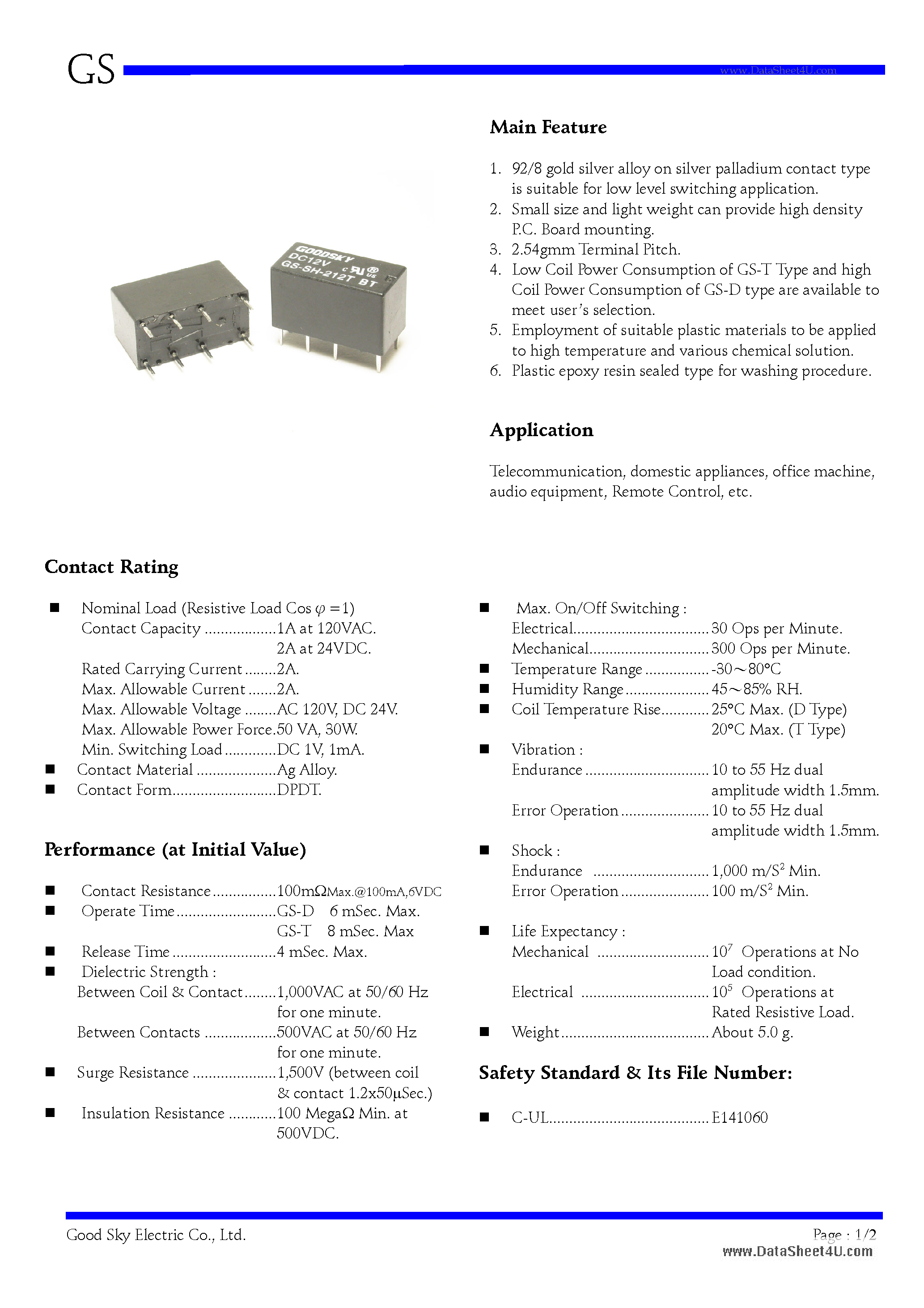Даташит GS-SH-203D - Relay страница 2