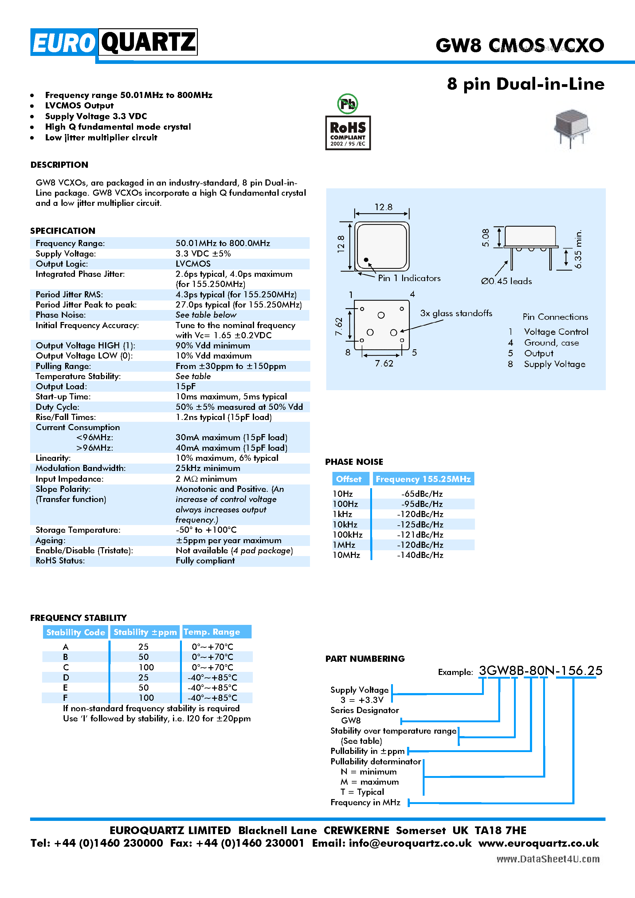 Datasheet GW8 - 8 pin Dual-in-Line page 1