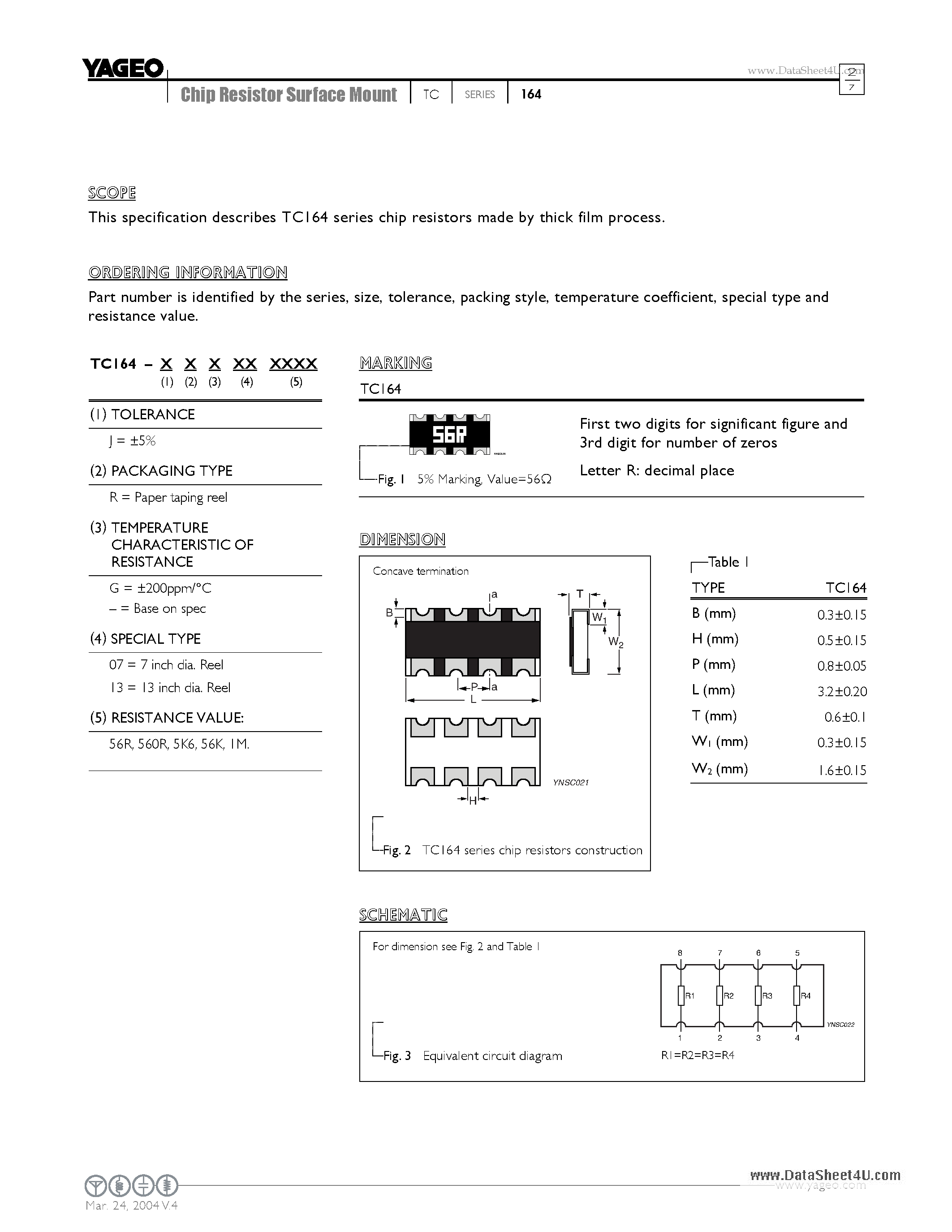 Datasheet TC164-JR page 2 Datasheet TC164-JR - CHIP RESISTORS ARRAY page 2