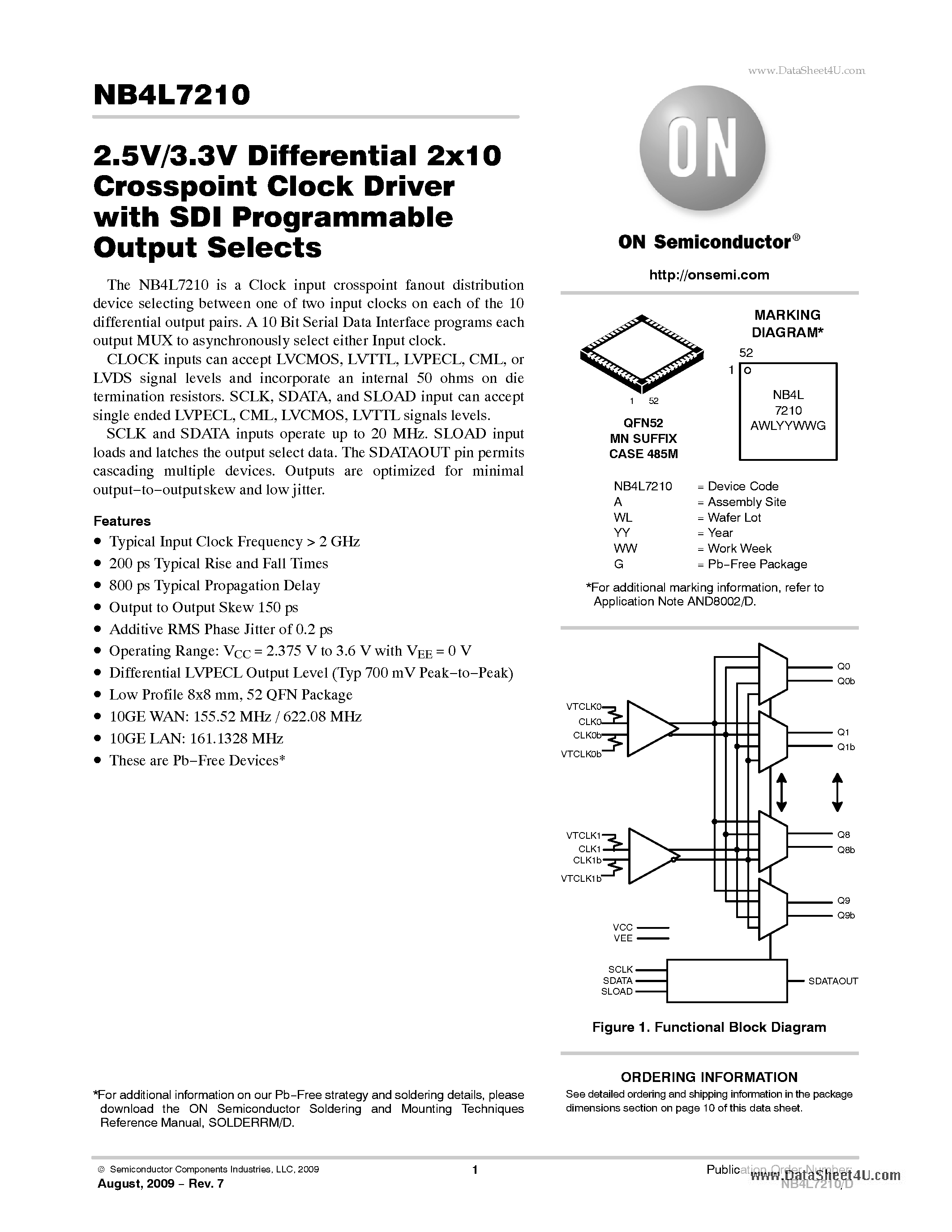 Datasheet NB4L7210 - 2.5V/3.3V Differential 2x10 Crosspoint Clock Driver page 1