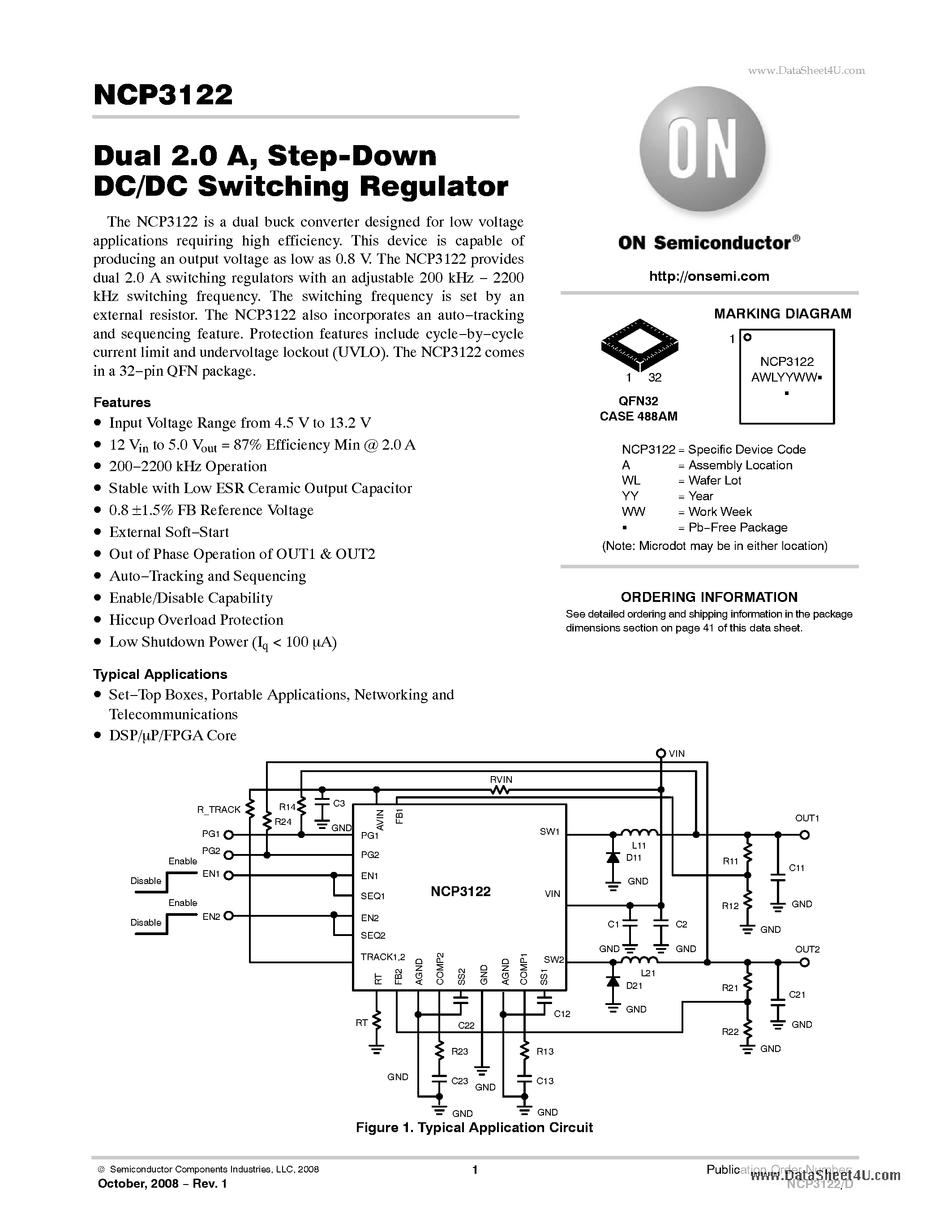 Datasheet NCP3122 page 1 Datasheet NCP3122 - Step-Down DC/DC Switching Regulator page 1