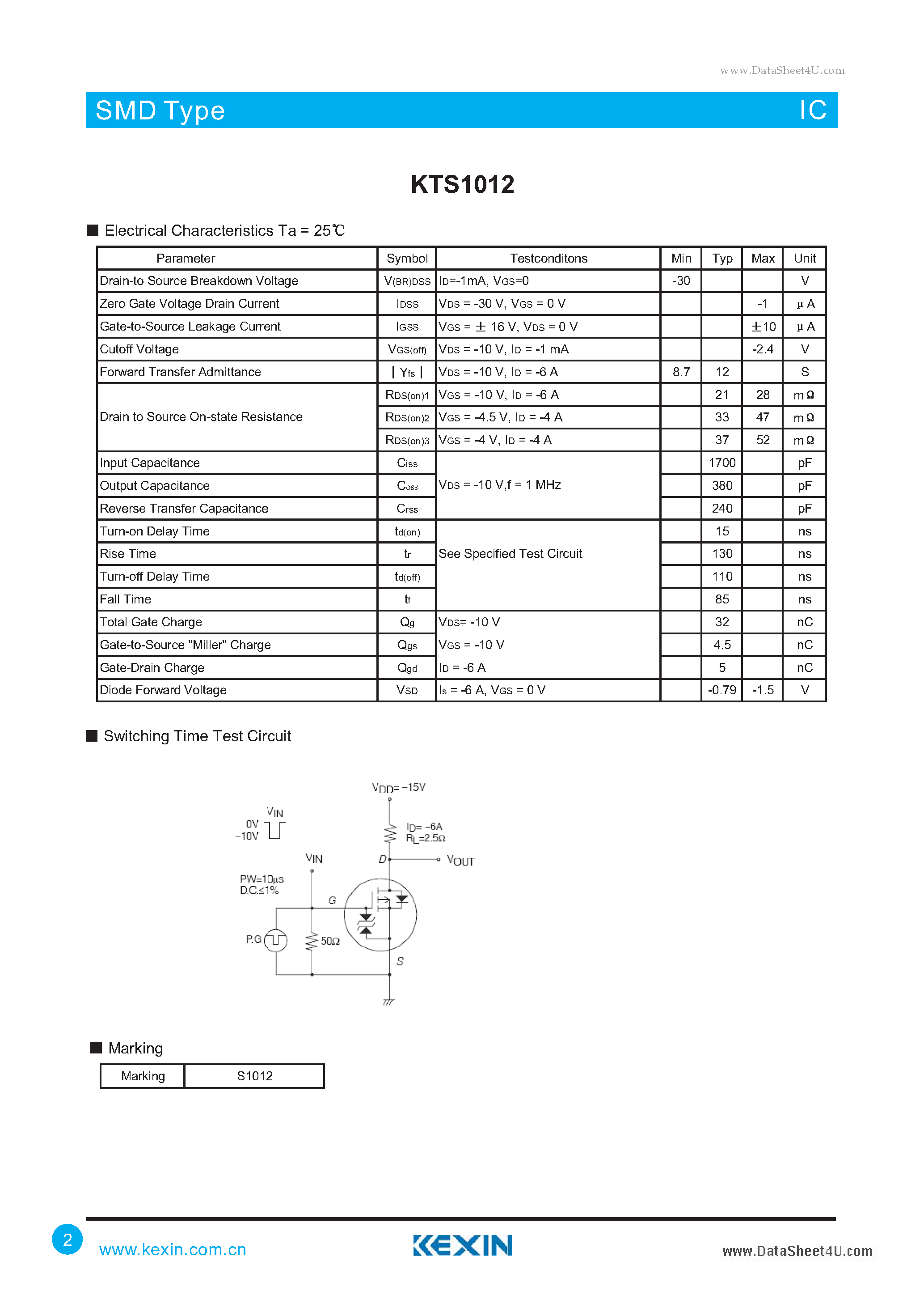 Datasheet KTS1012 page 2 Datasheet KTS1012 - Load Switching Applications page 2