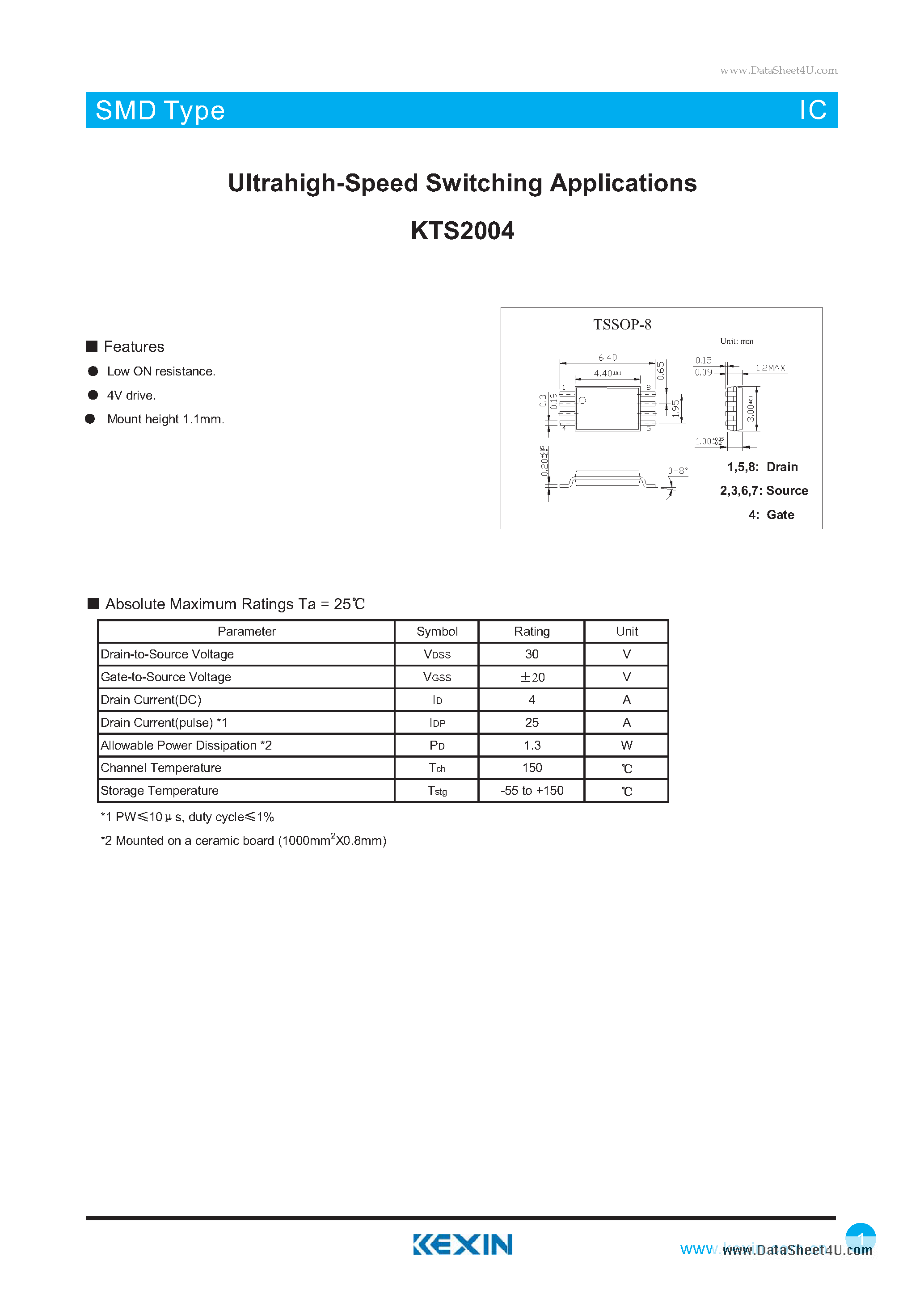 Datasheet KTS2004 page 1 Datasheet KTS2004 - Ultrahigh-Speed Switching Applications page 1