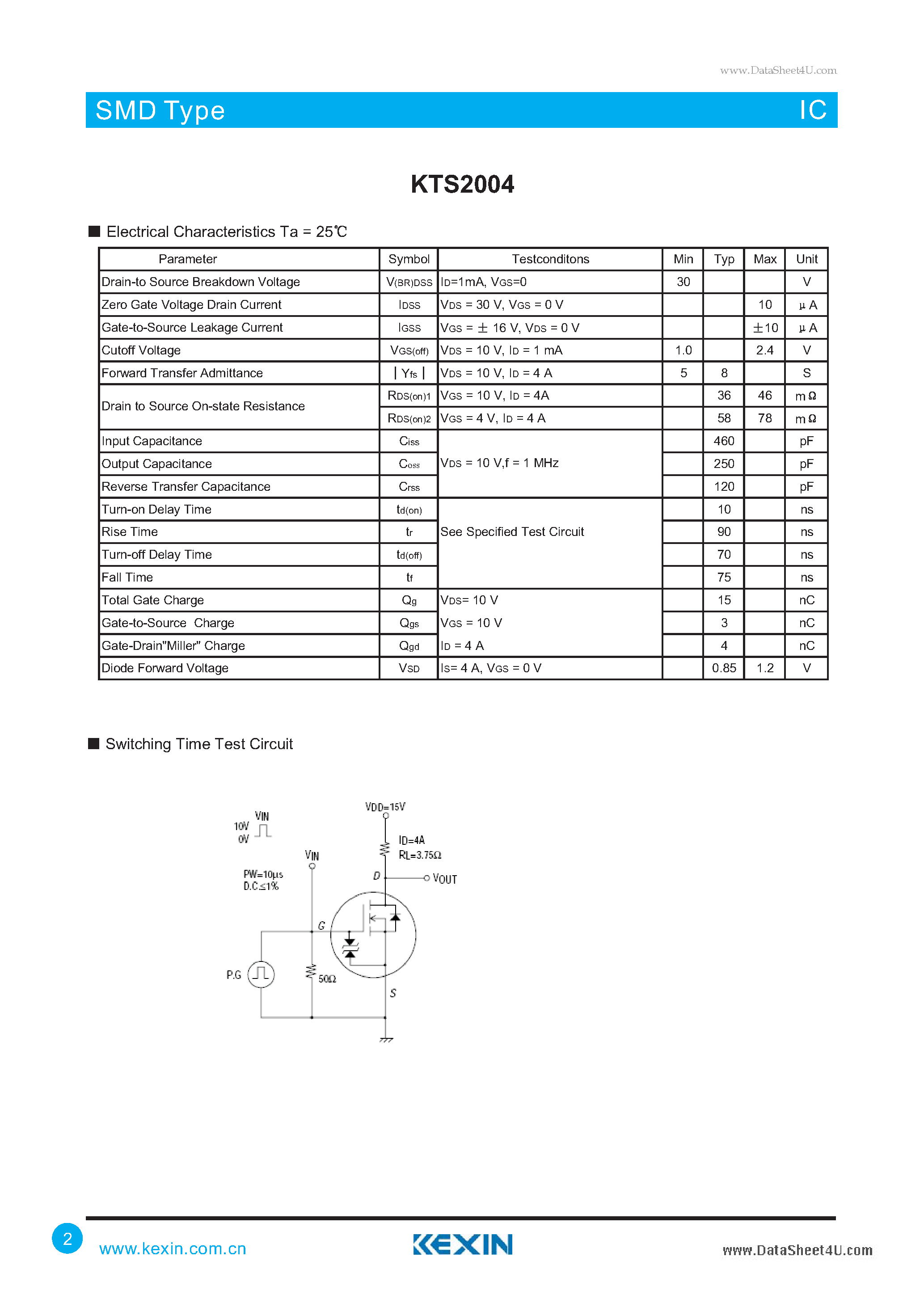 Datasheet KTS2004 page 2 Datasheet KTS2004 - Ultrahigh-Speed Switching Applications page 2