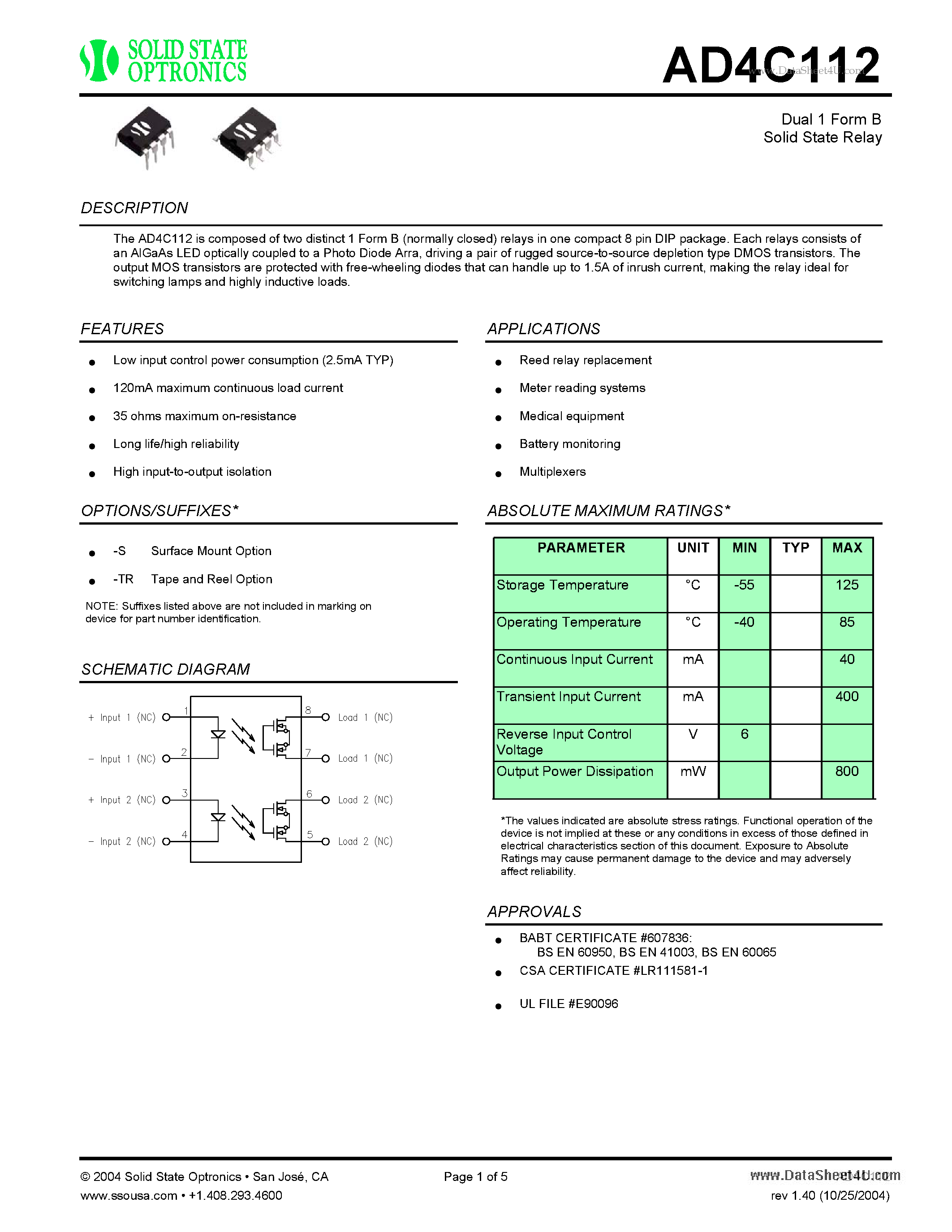Datasheet AD4C112 - Solid State Relay page 1