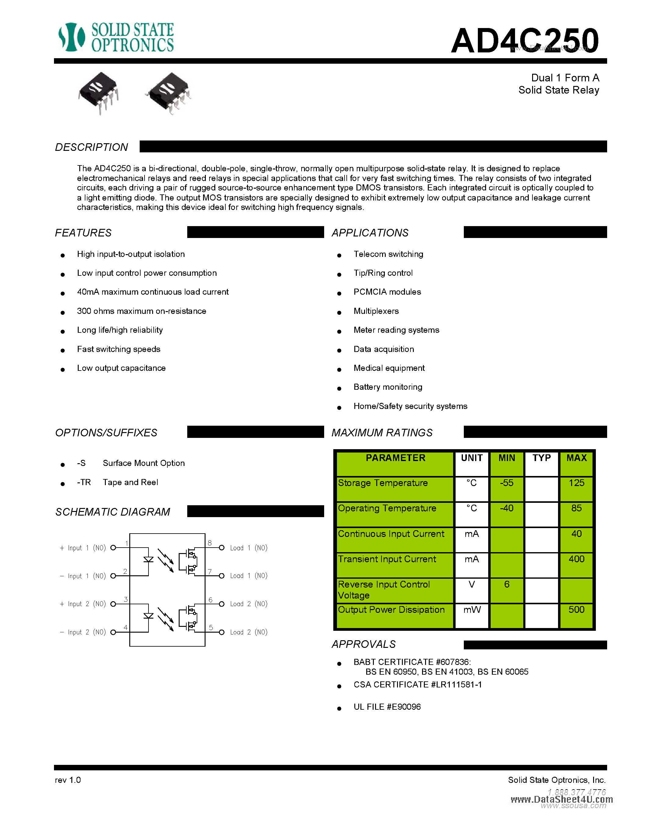 Datasheet AD4C250 - Solid State Relay page 1