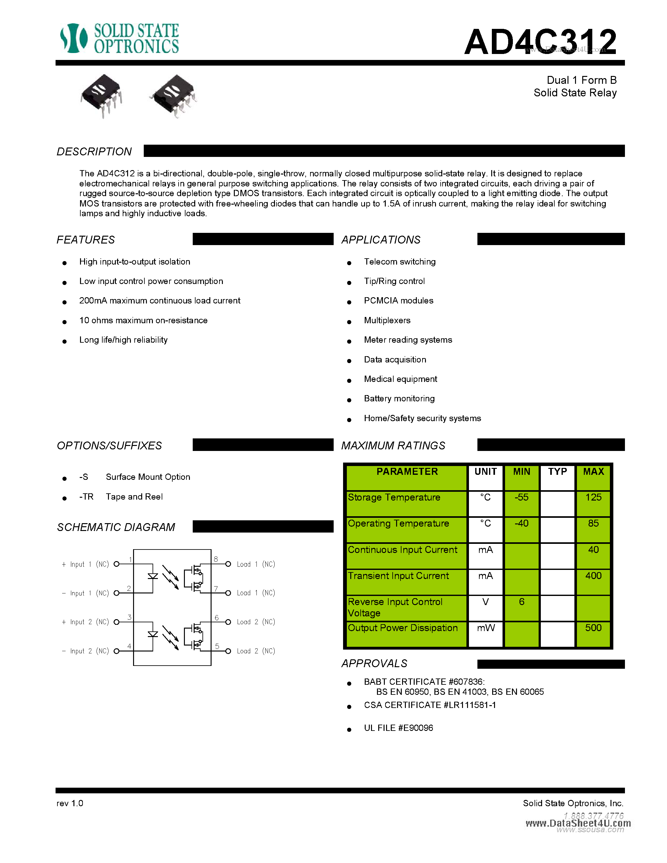 Datasheet AD4C312 - Solid State Relay page 1
