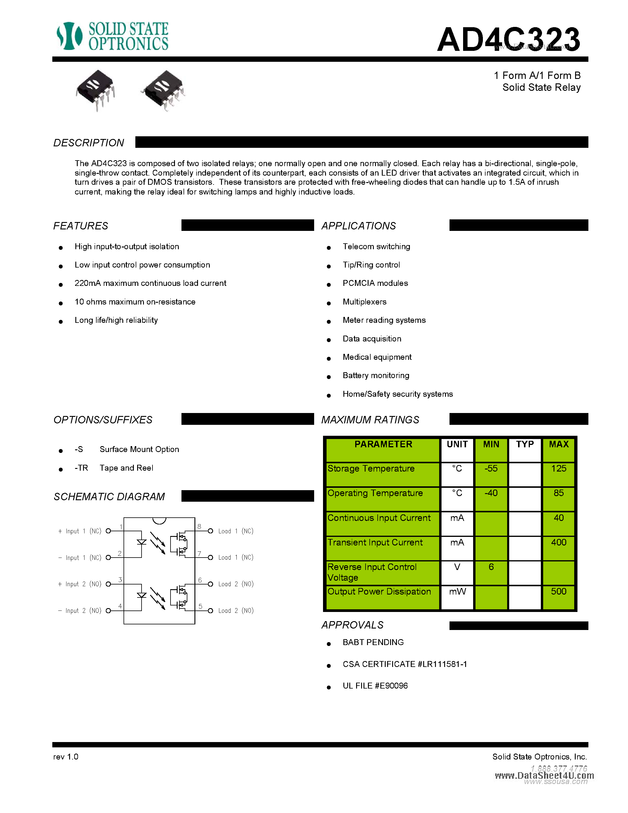 Datasheet AD4C323 - Solid State Relay page 1