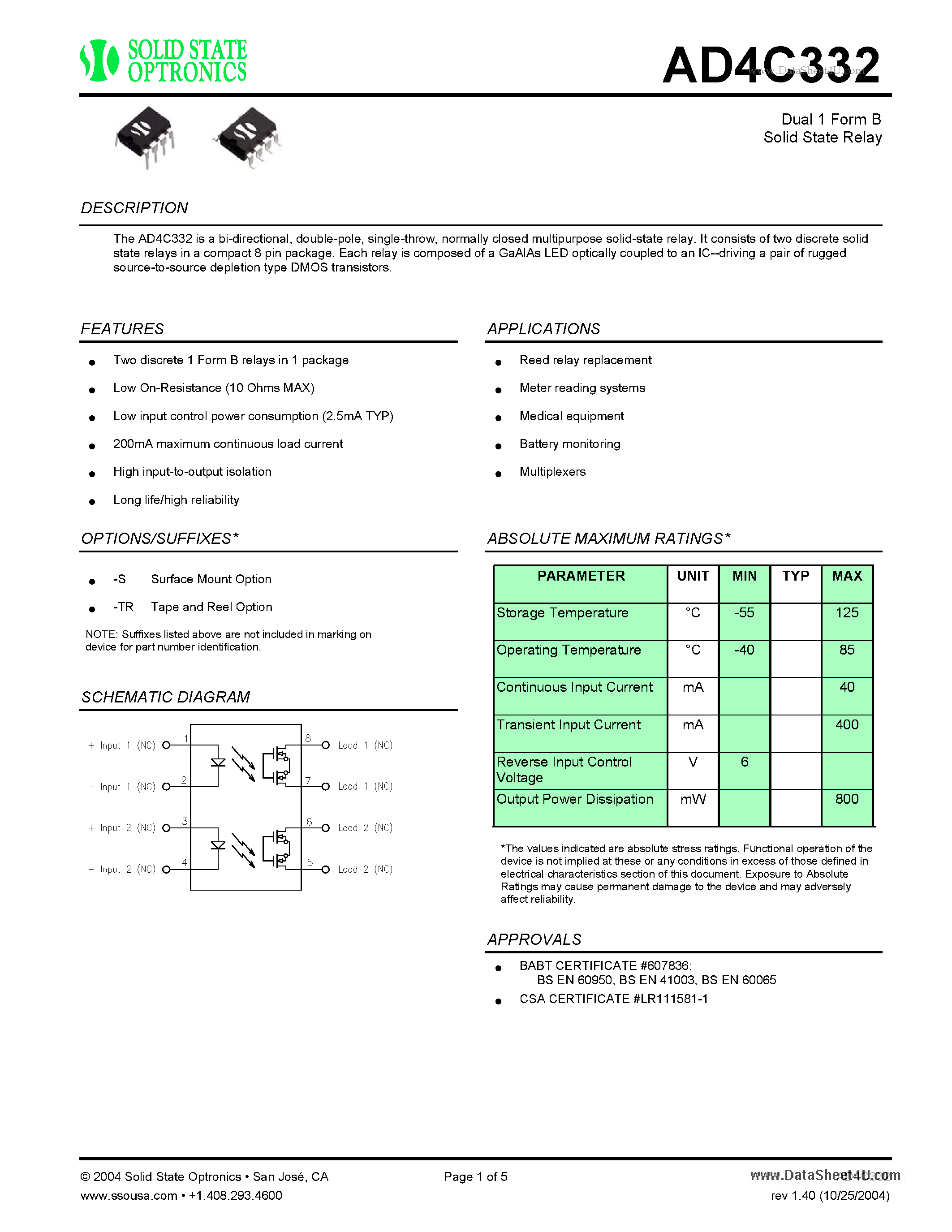 Datasheet AD4C332 - Solid State Relay page 1