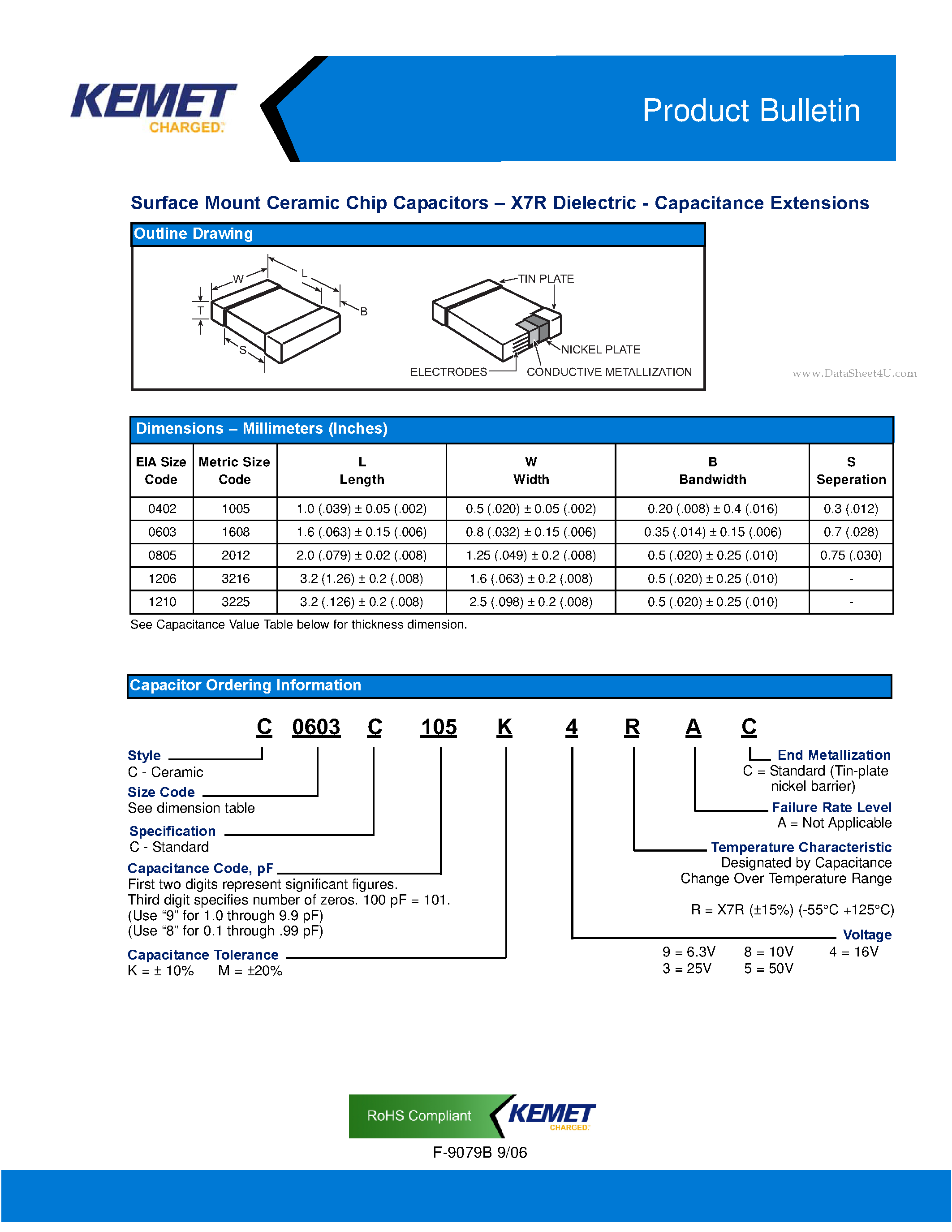 Datasheet C0805C474K5RAC - Surface Mount Ceramic Chip Capacitors - X7R Dielectric - Capacitance Extensions page 1