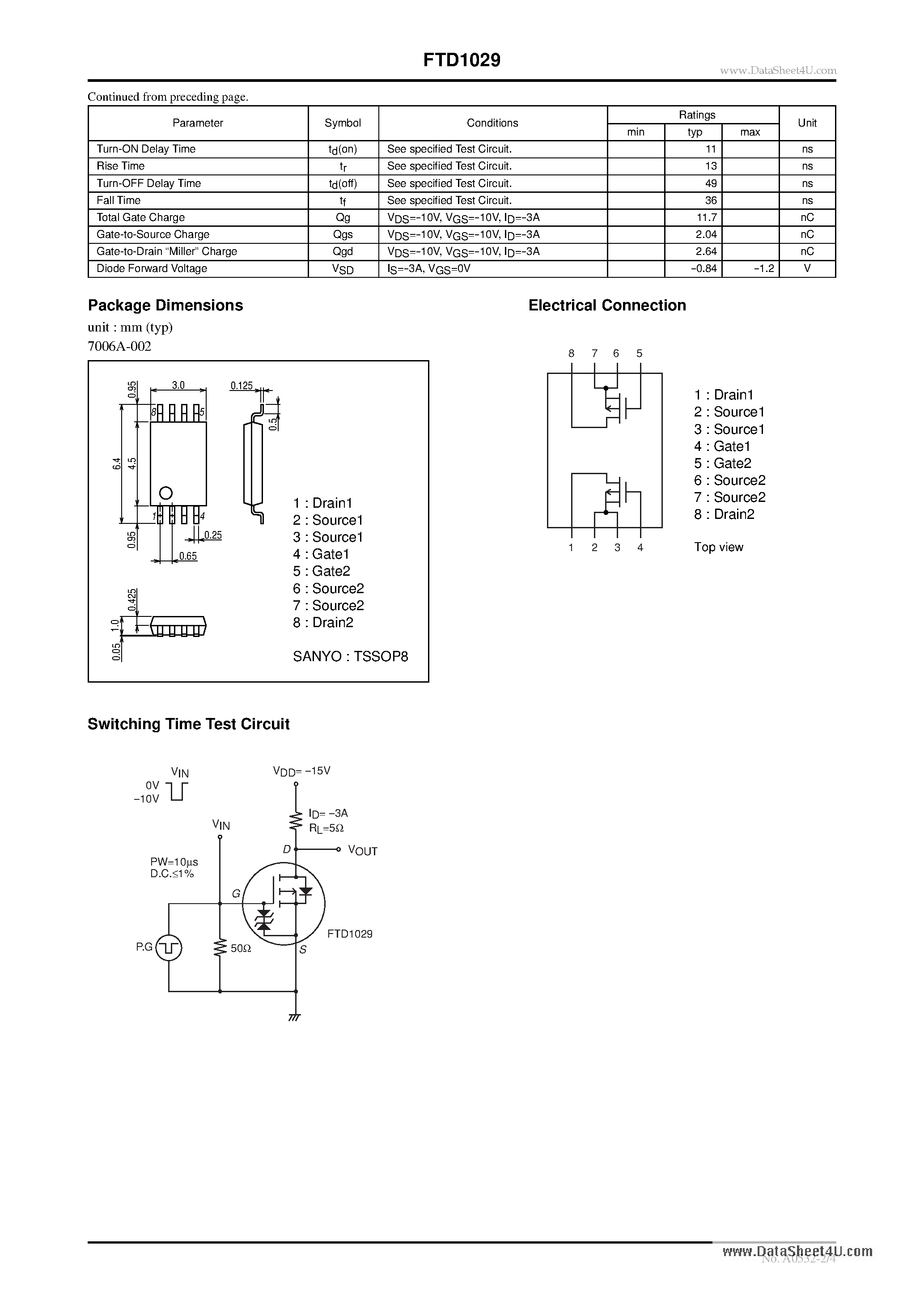 Datasheet FTD1029 page 2 Datasheet FTD1029 - P-Channel Silicon MOSFET General-Purpose Switching Device page 2