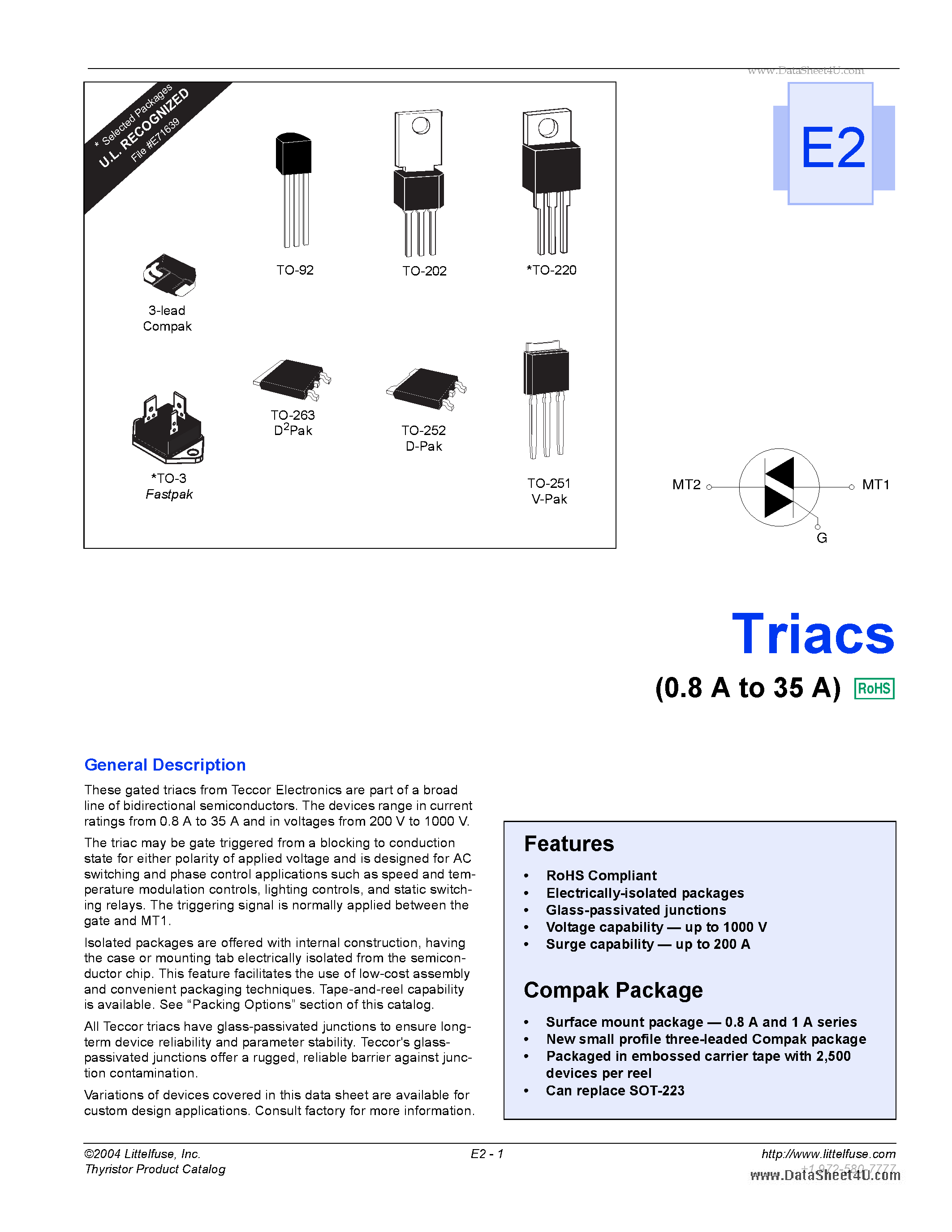 Datasheet Q6004L4 - Triacs page 1