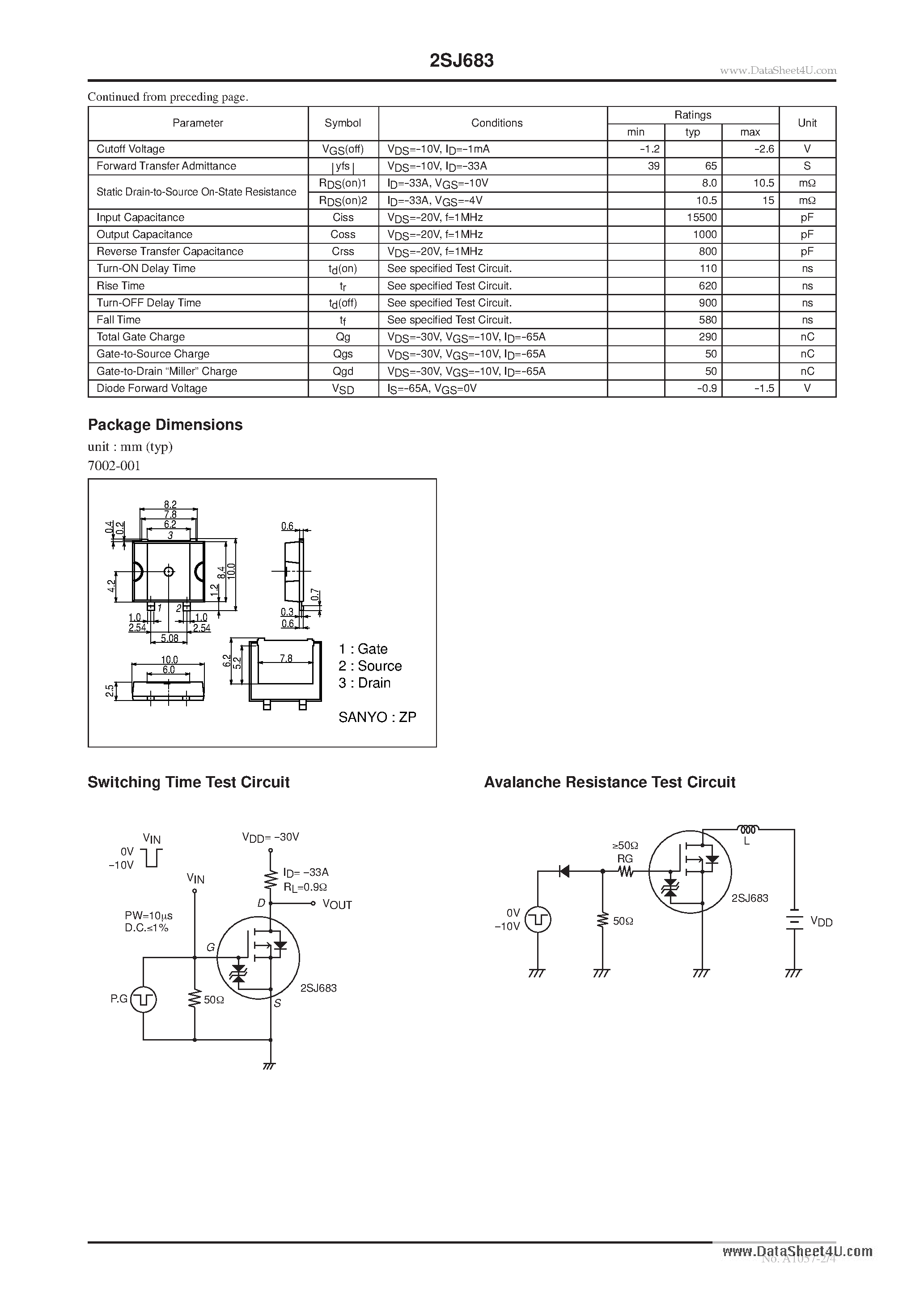 Даташит 2SJ683 - P-Channel Silicon MOSFET General-Purpose Switching Device Applications страница 2