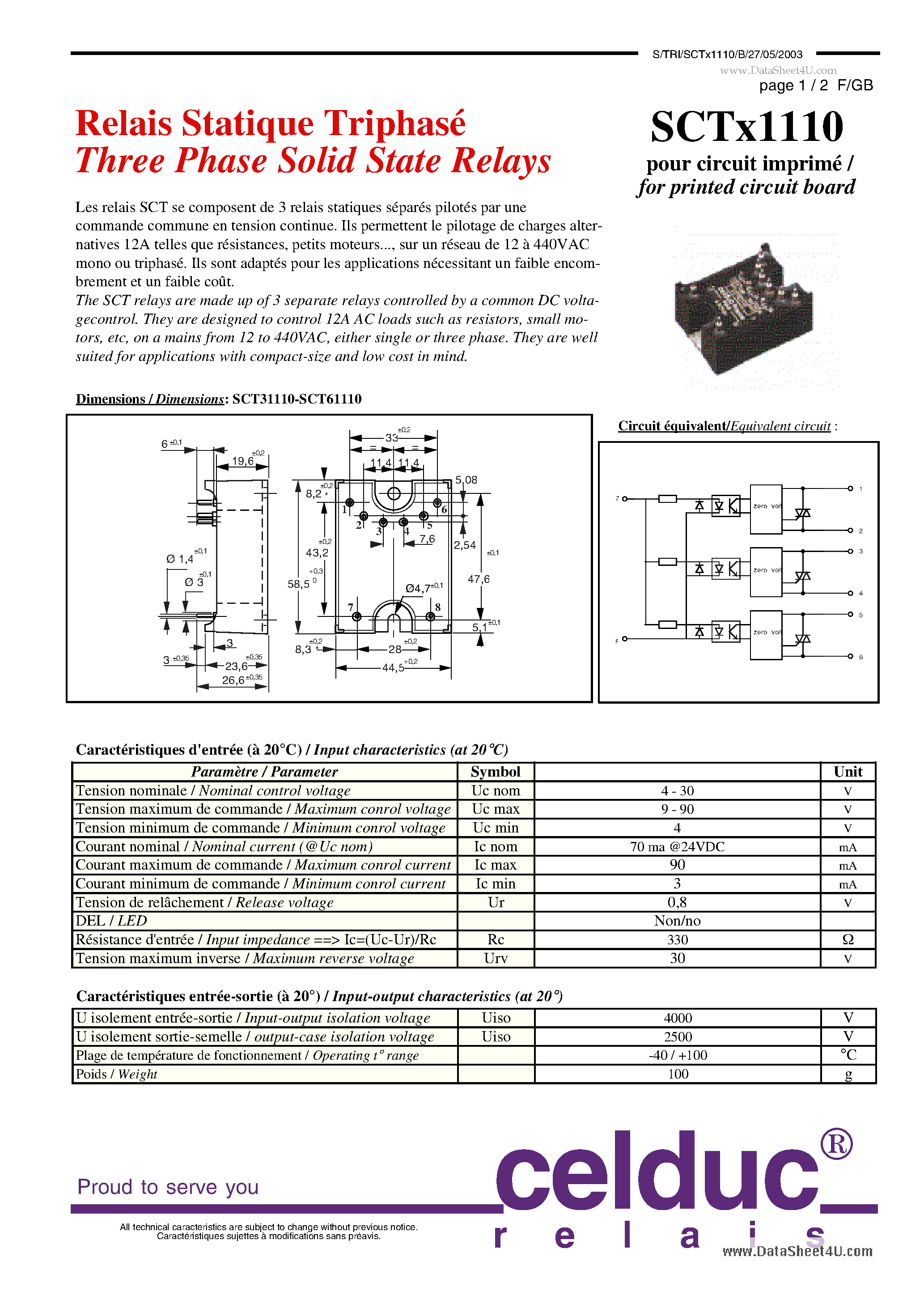 Даташит SCTX1110 - Three Phase Solid State Relays страница 1