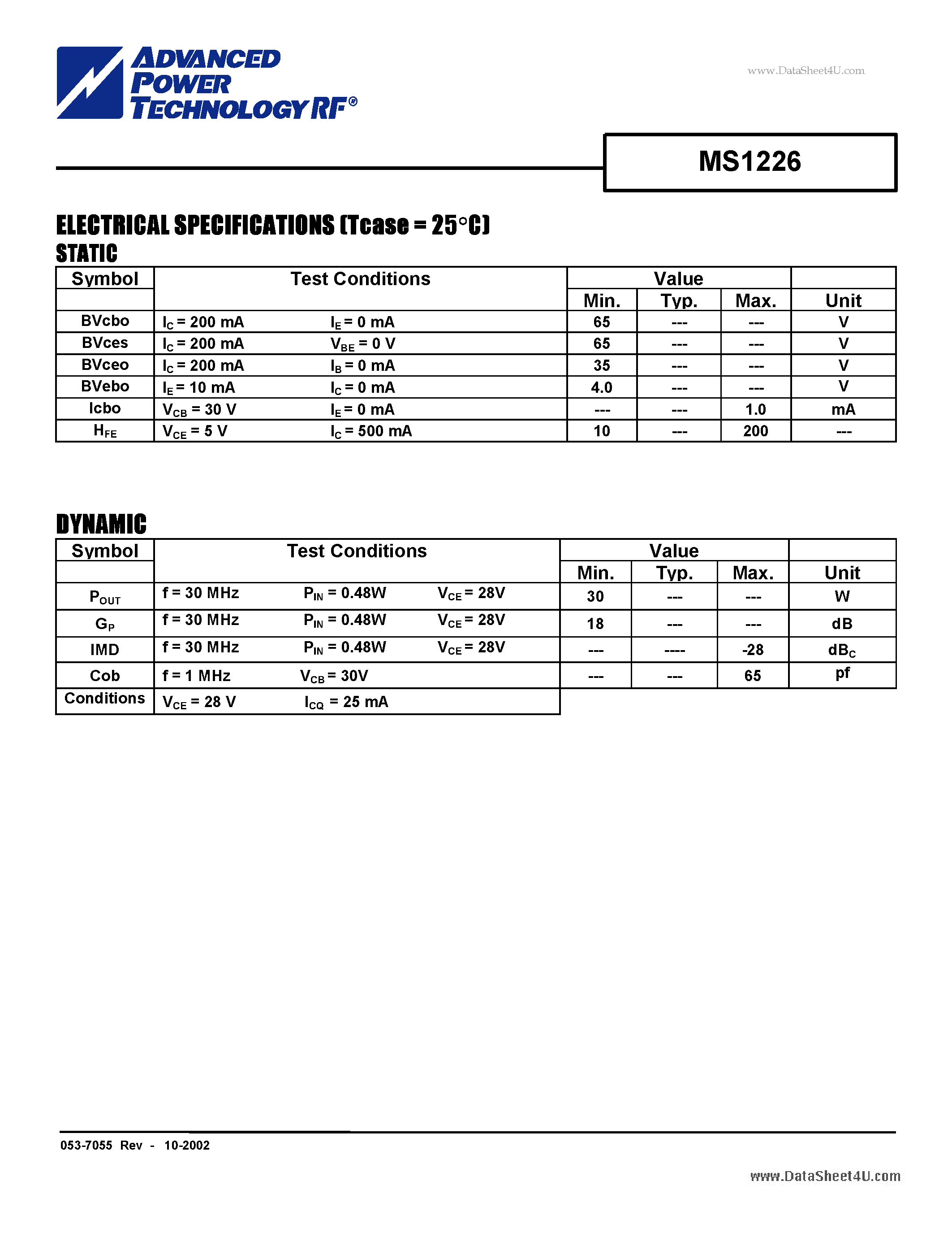 Datasheet MS1226 - RF & MICROWAVE TRANSISTORS HF SSB APPLICATIONS page 2