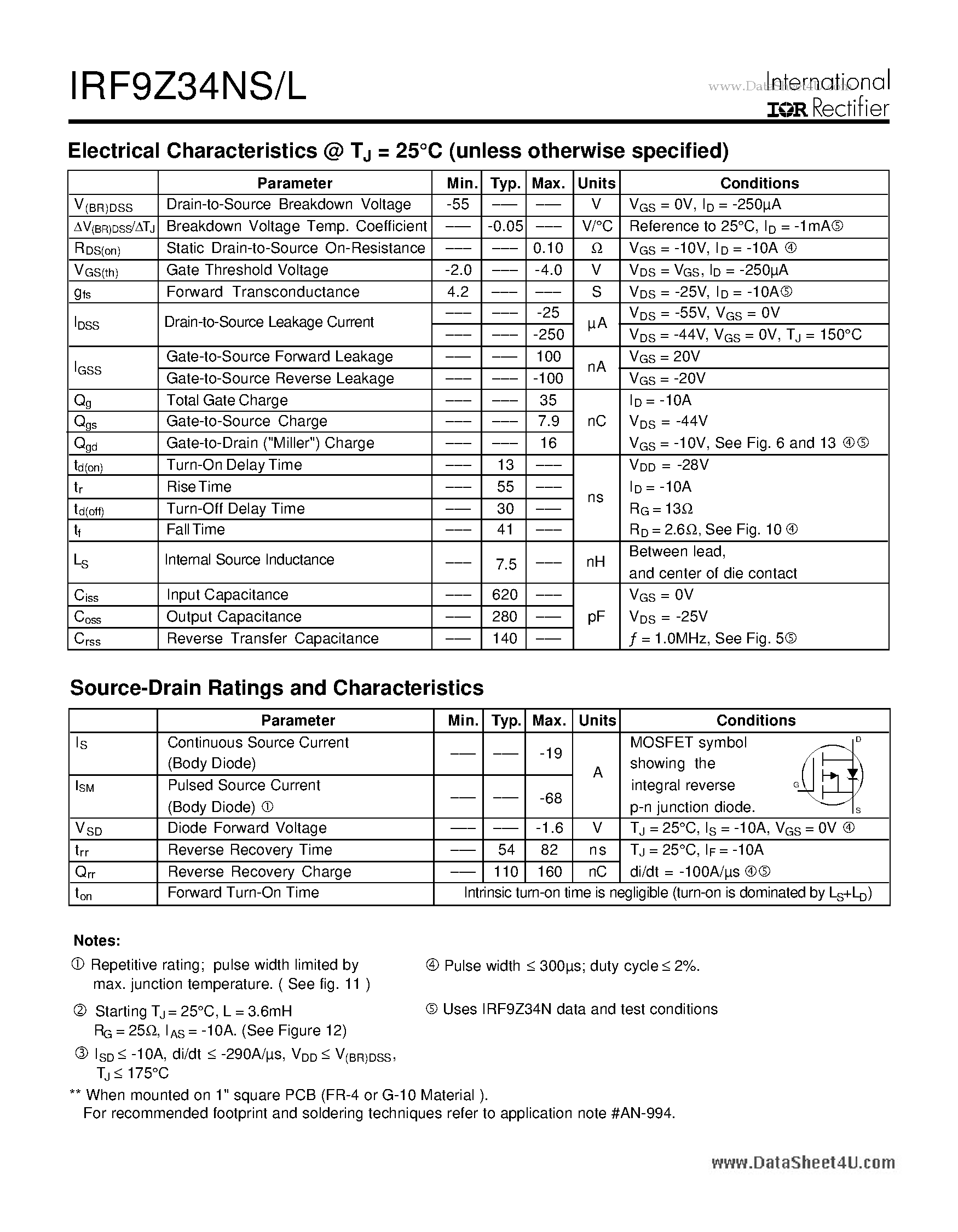 Datasheet F9Z34NS - Search -----> IRF9Z34NS page 2