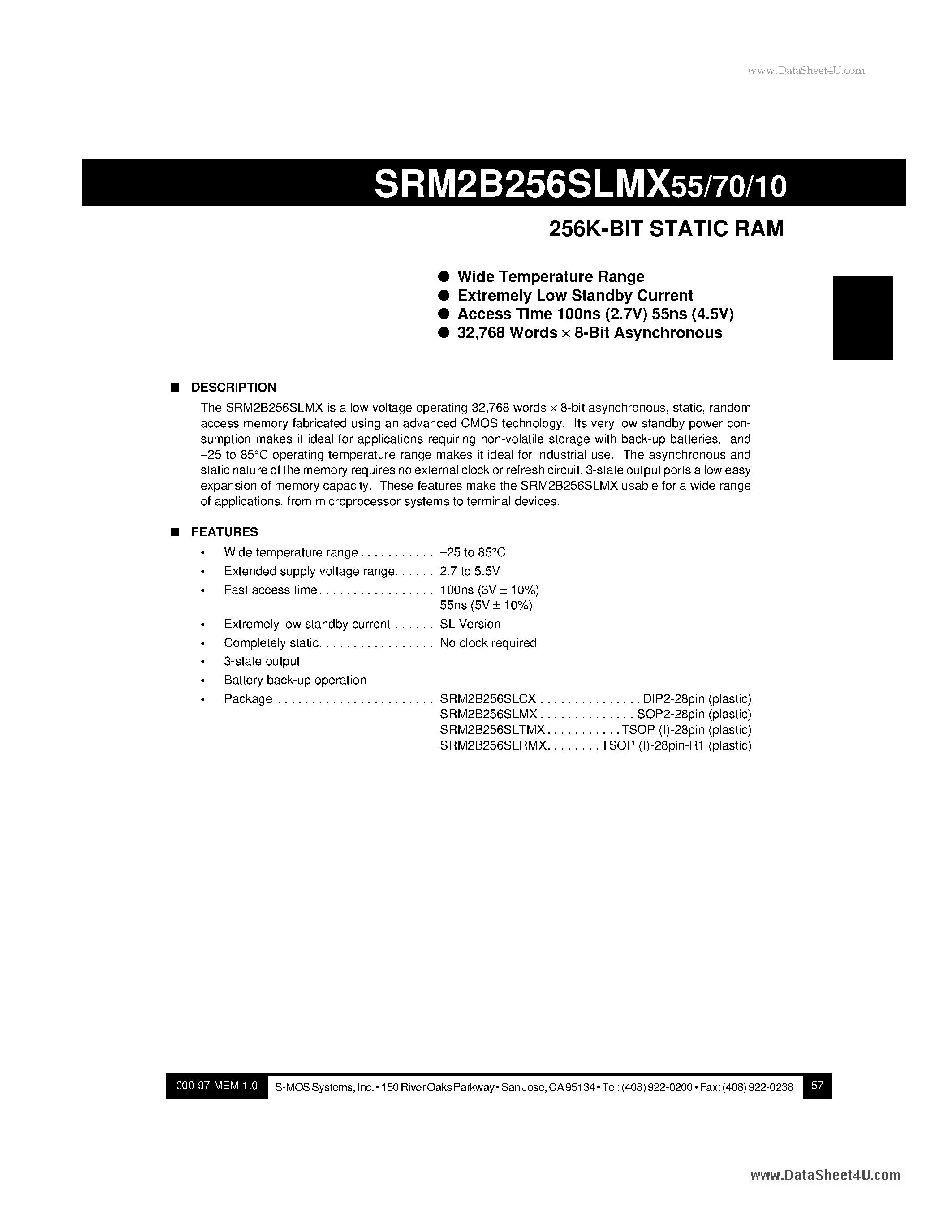 Даташит SRM2B256SLMX - 256K-Bit Static RAM страница 1