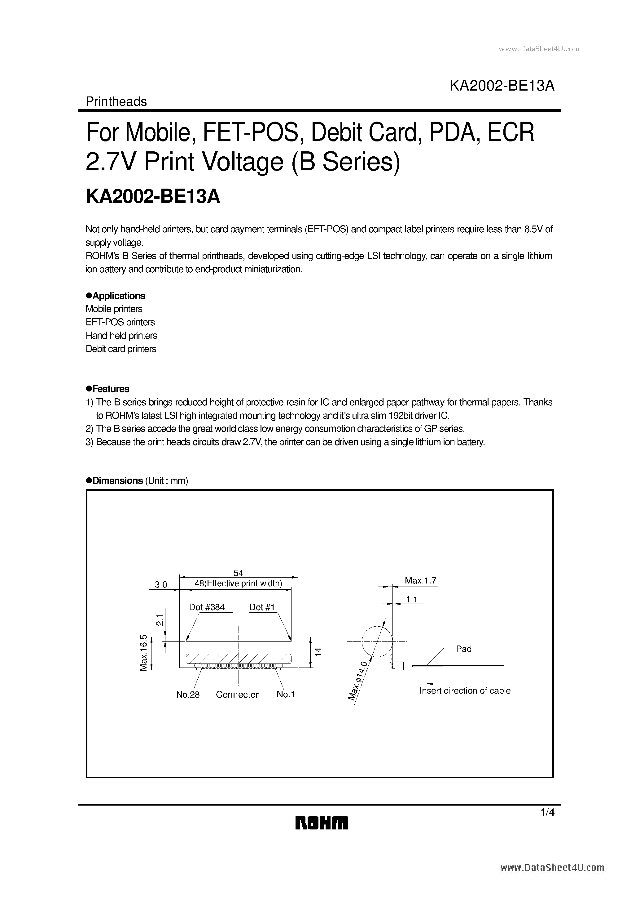 Datasheet KA2002-BE13A - ECR 2.7V Print Voltage page 1