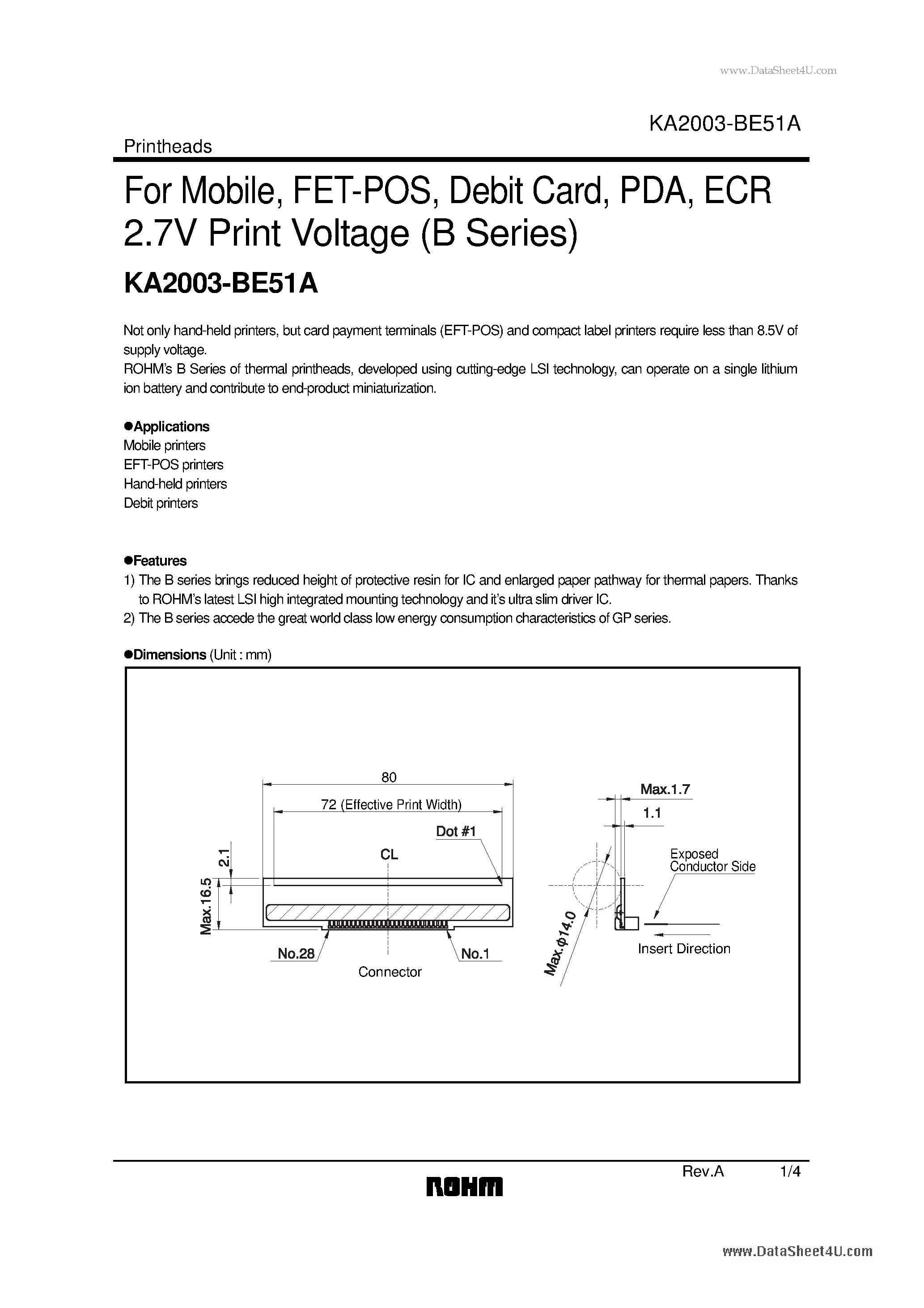 Datasheet KA2003-BE51A - ECR 2.7V Print Voltage page 1