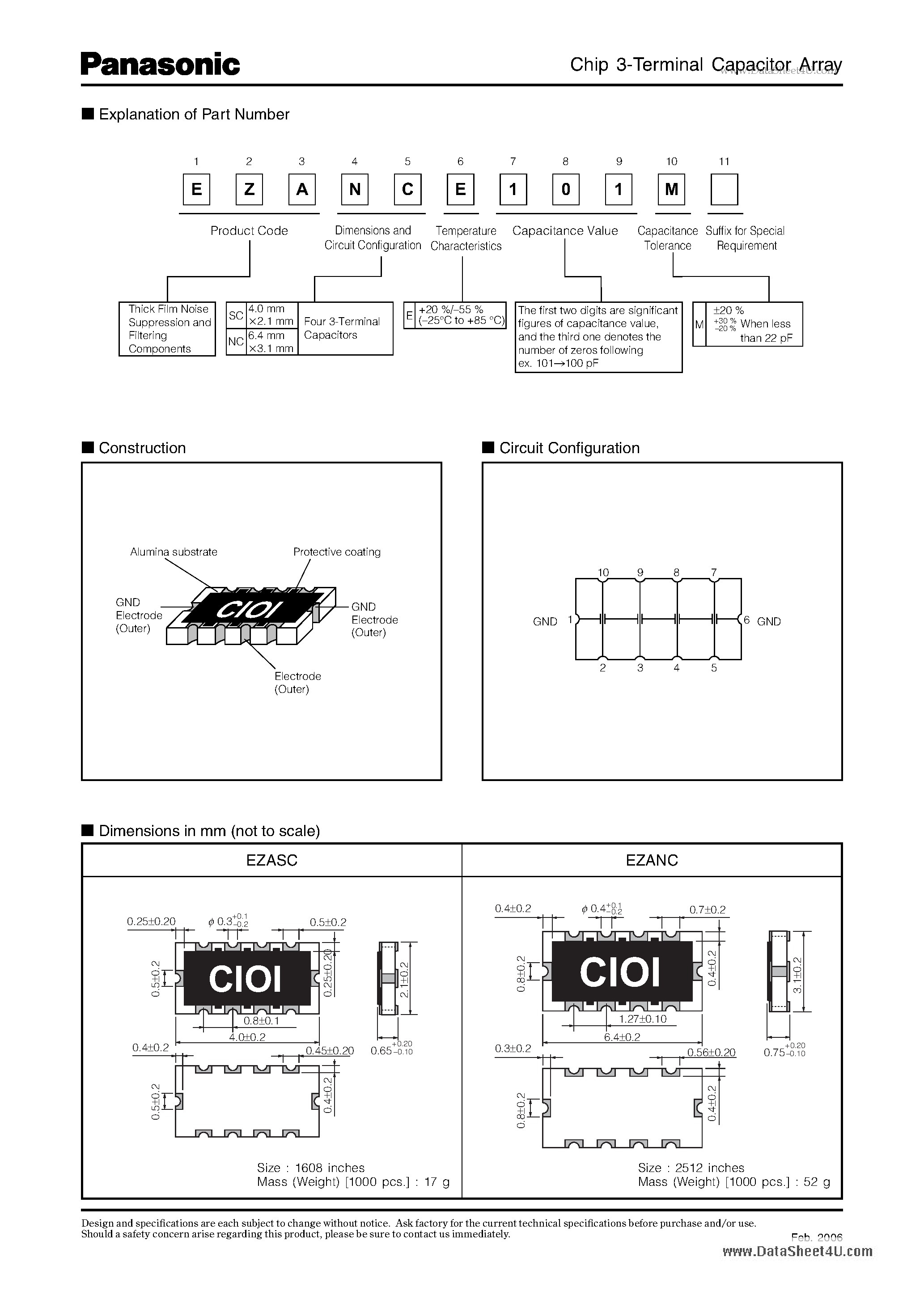 Datasheet EZANC page 2 Datasheet EZANC - Chip 3-Terminal Capacitor Array page 2