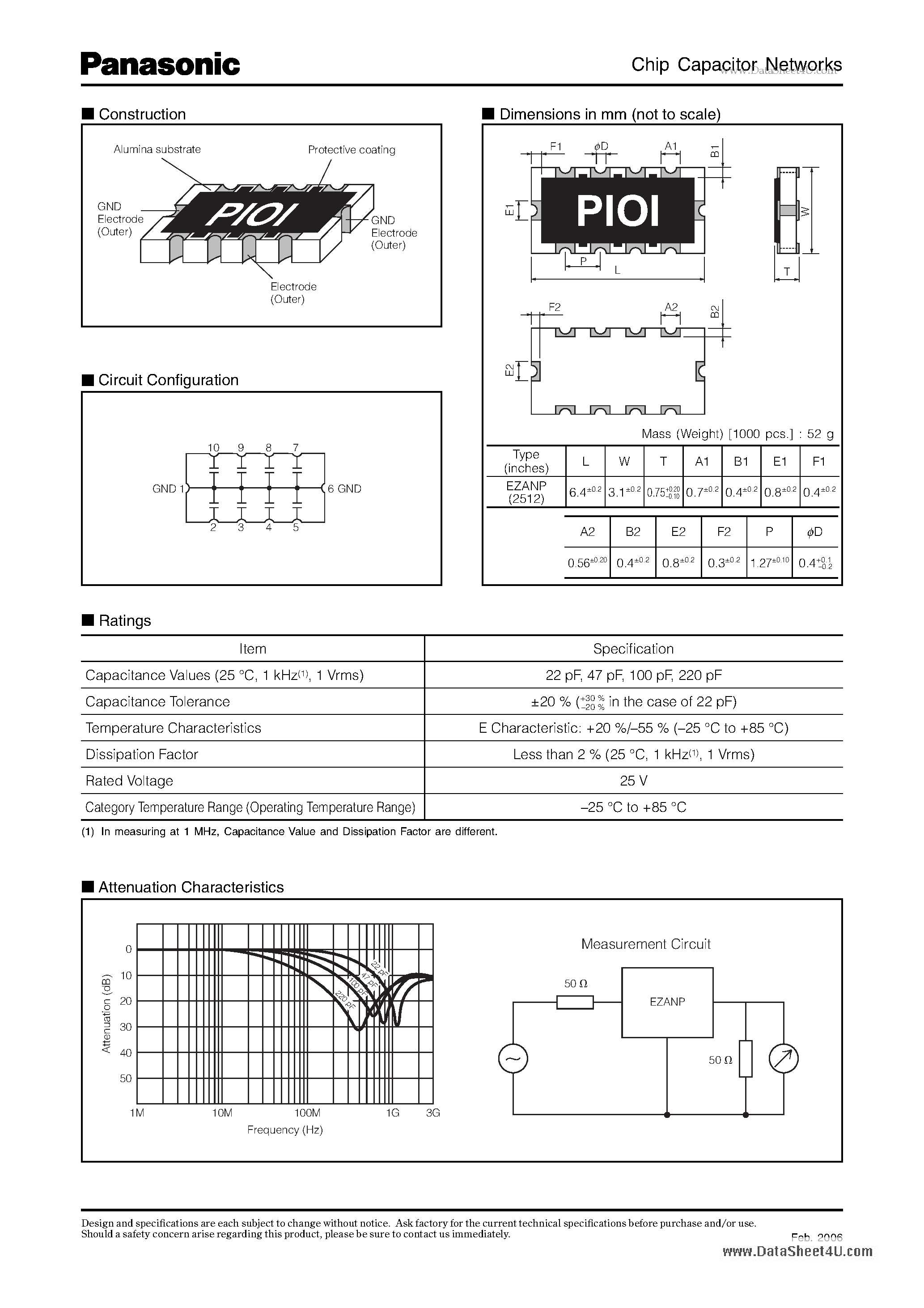 Datasheet EZANP page 2 Datasheet EZANP - Chip Capacitor Networks page 2