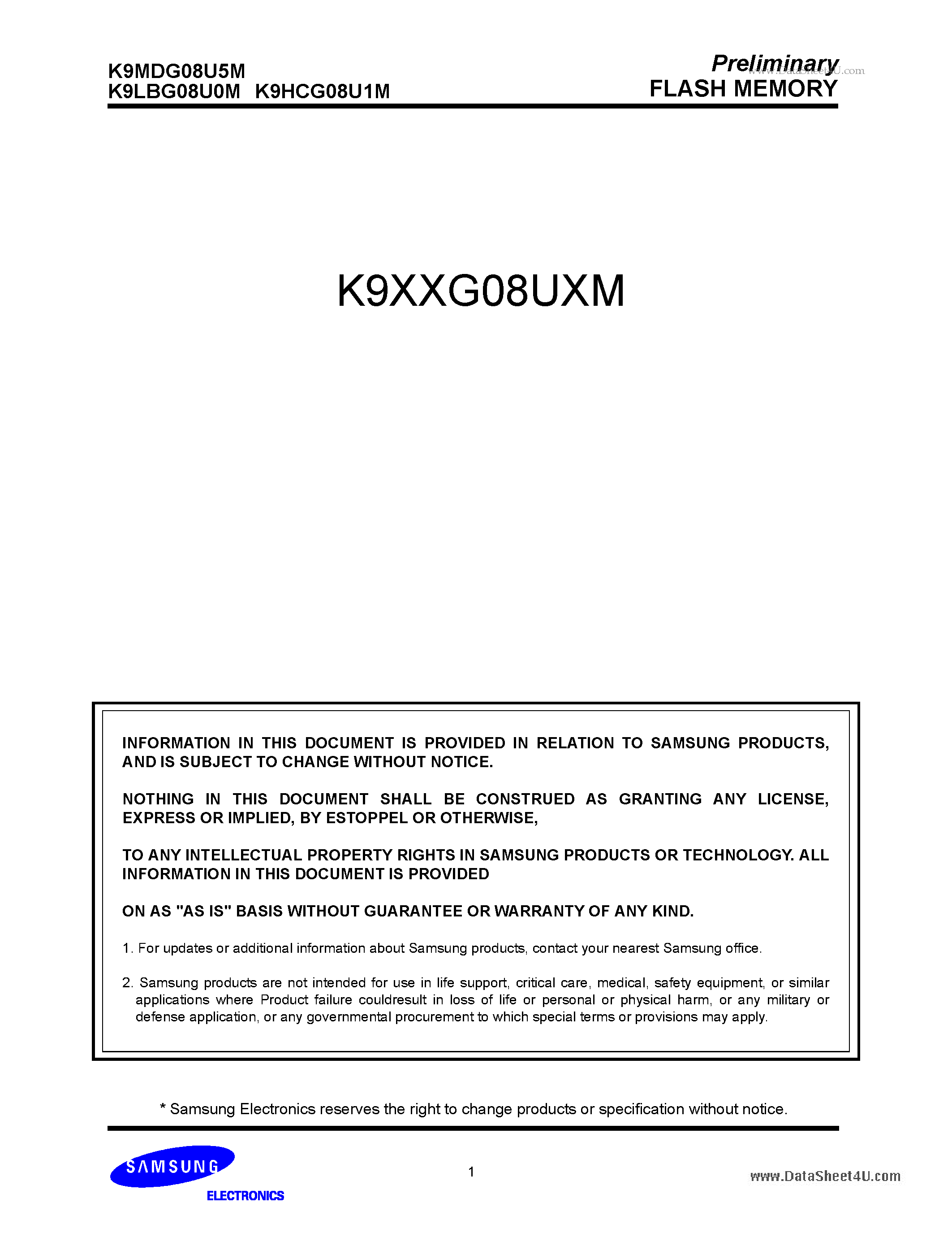 Datasheet K9HCG08U1M - FLASH MEMORY page 1