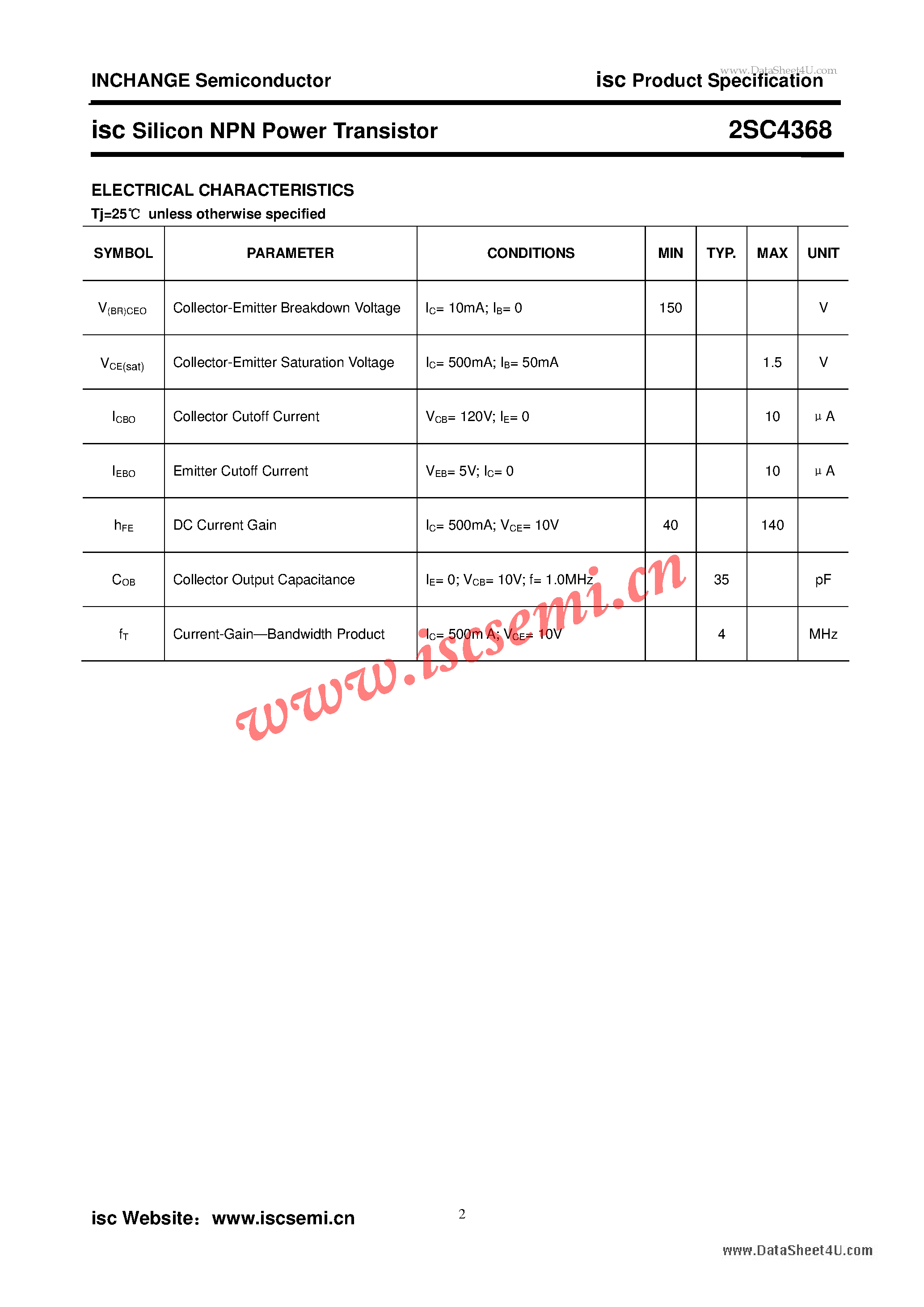 Datasheet 2SC4368 - Silicon NPN Power Transistor page 2
