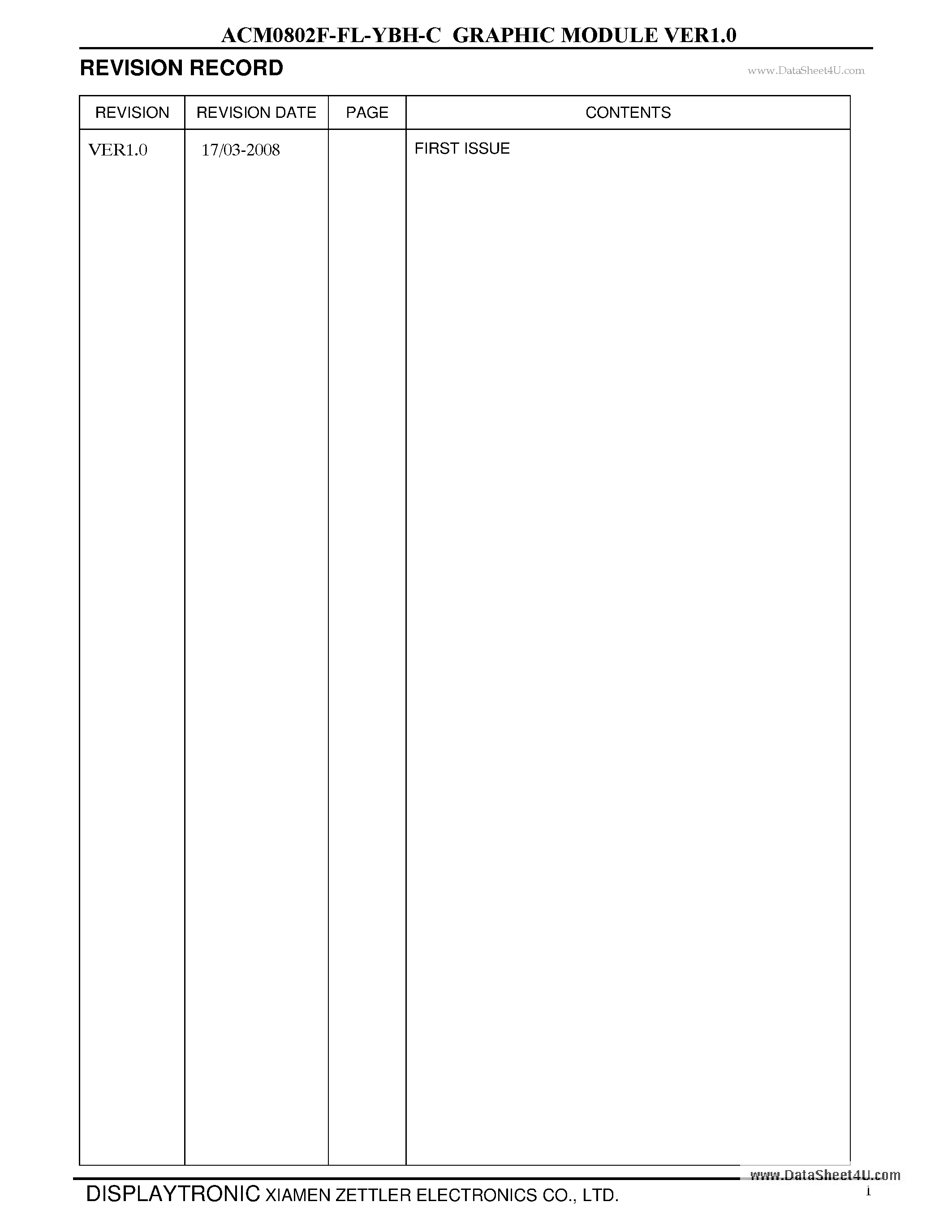 Datasheet ACM0802F-FL-YBH-C - SPECIFICATIONS FOR LIQUID CRYSTAL DISPLAY page 2
