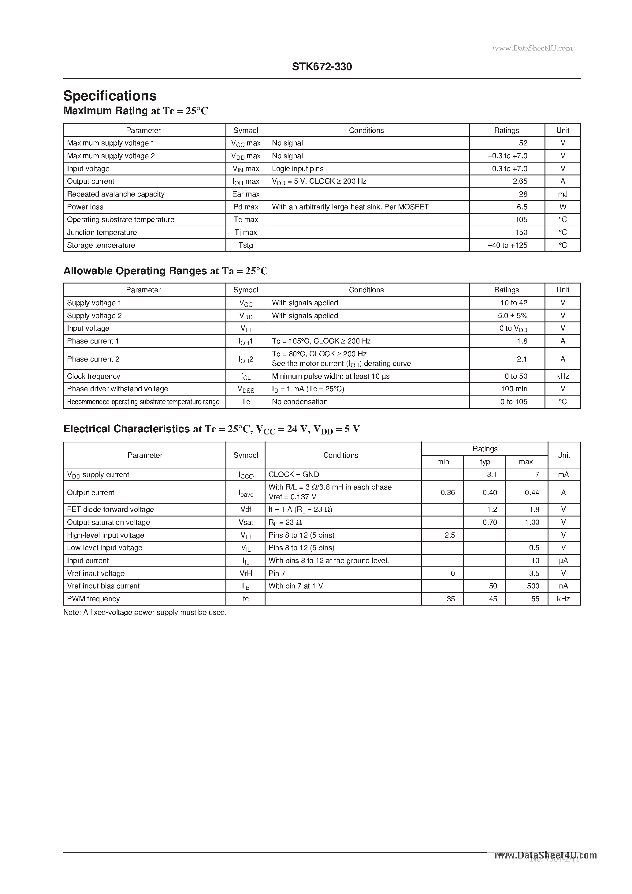Datasheet STK672-330 page 2 Datasheet STK672-330 - Two-Phase Stepping Motor Driver page 2