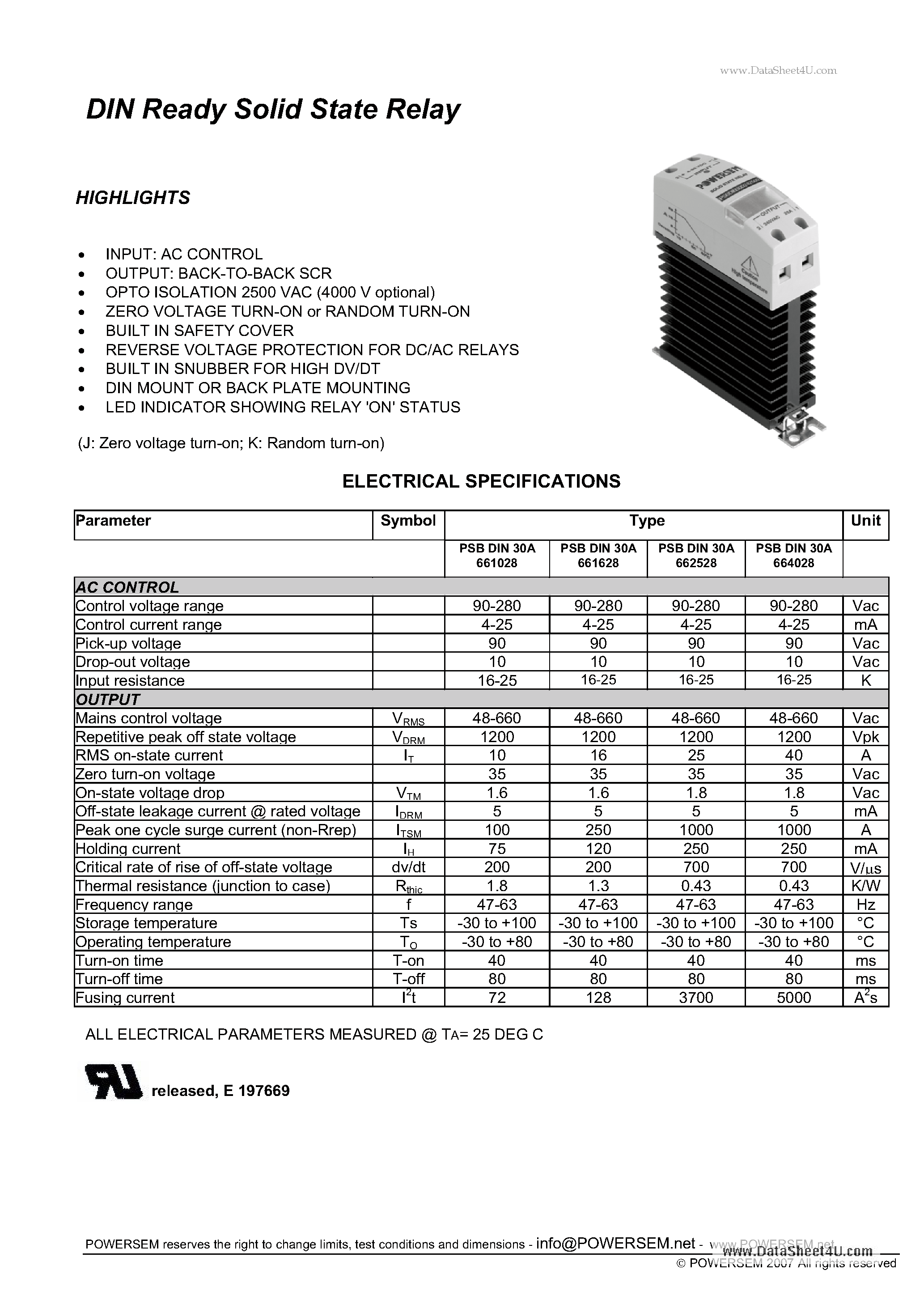 Datasheet PSBDIN30A664028 - DIN Ready Solid State Relay page 1
