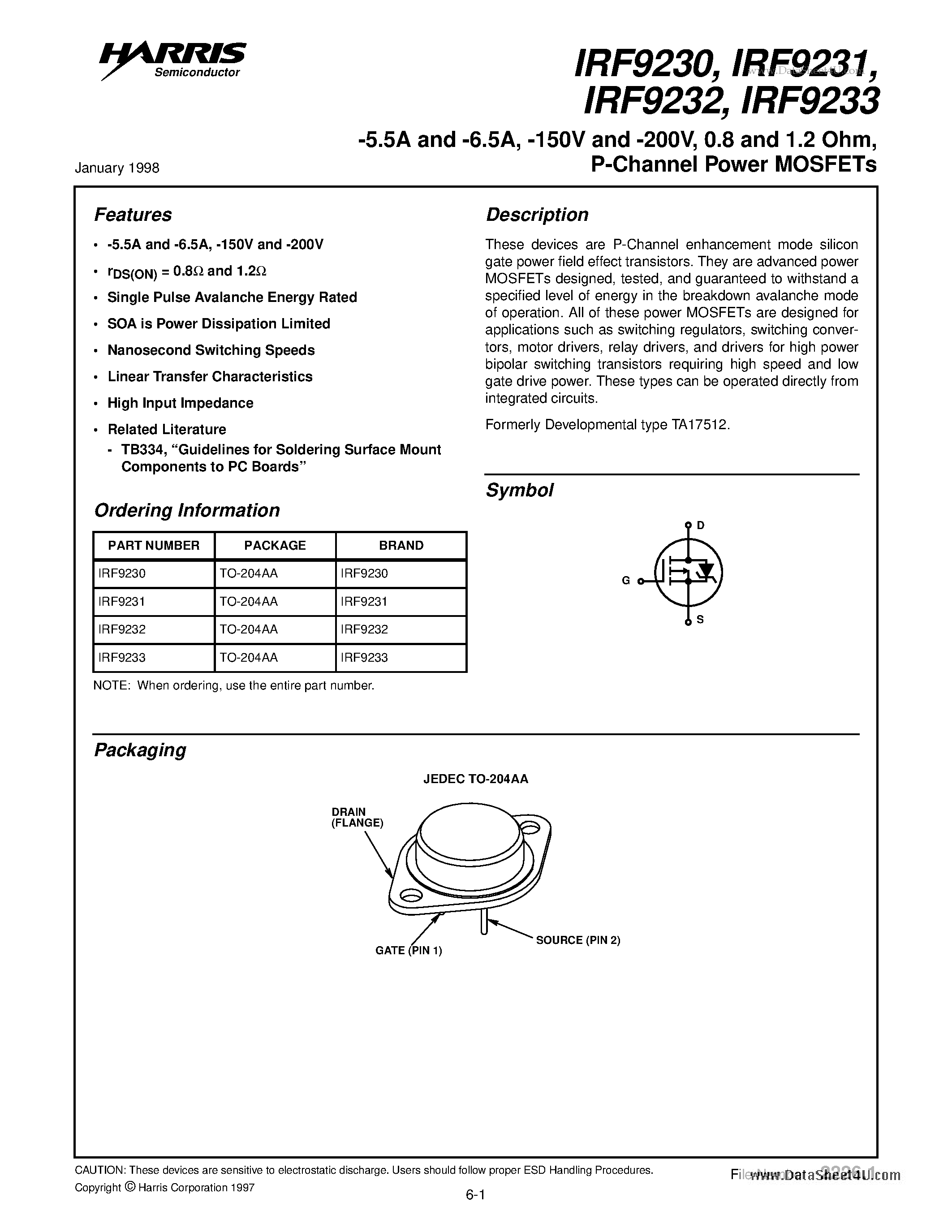 Datasheet F9232 - Search -----> IRF9232 page 1