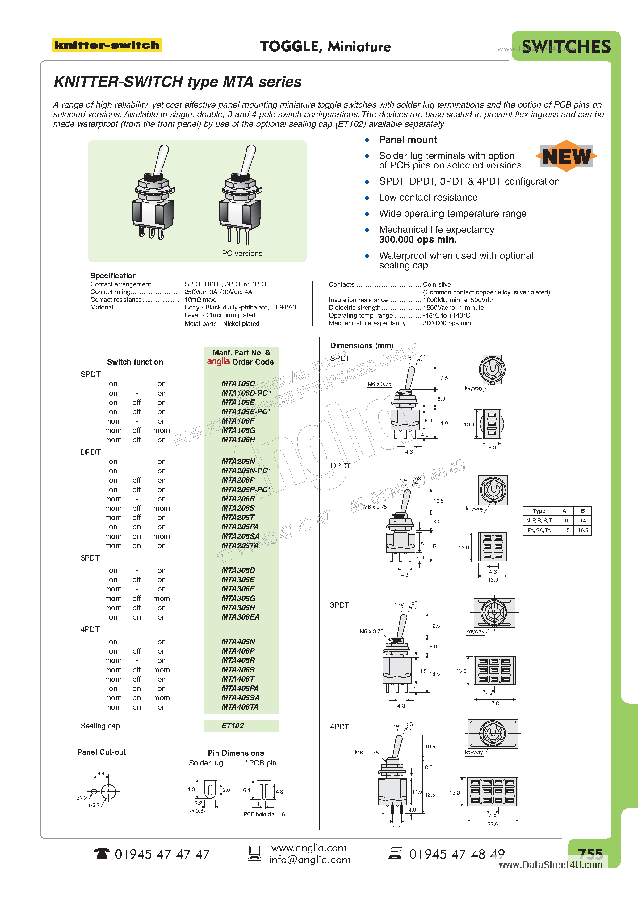 Datasheet MTA106D page 1 Datasheet MTA106D - KNITTER-SWITCH page 1