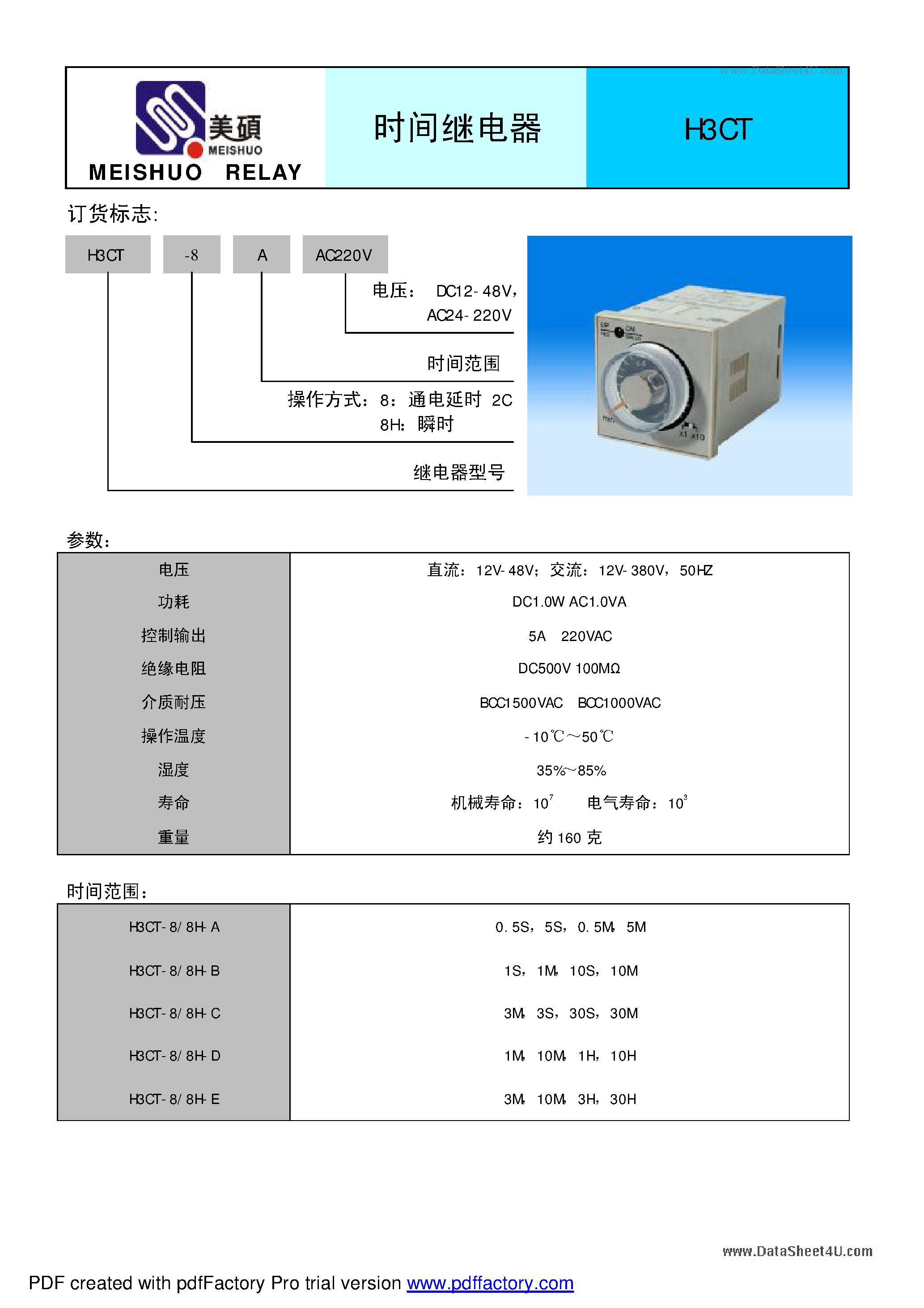 Datasheet H3CT - RELAY page 1