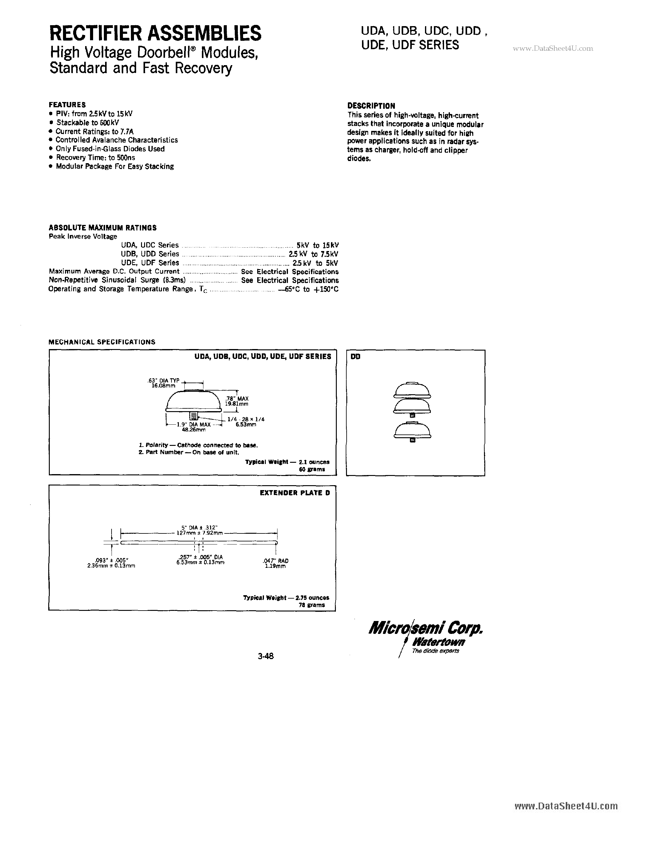 Datasheet UDA page 1 Datasheet UDA - High Voltage Rectifier page 1