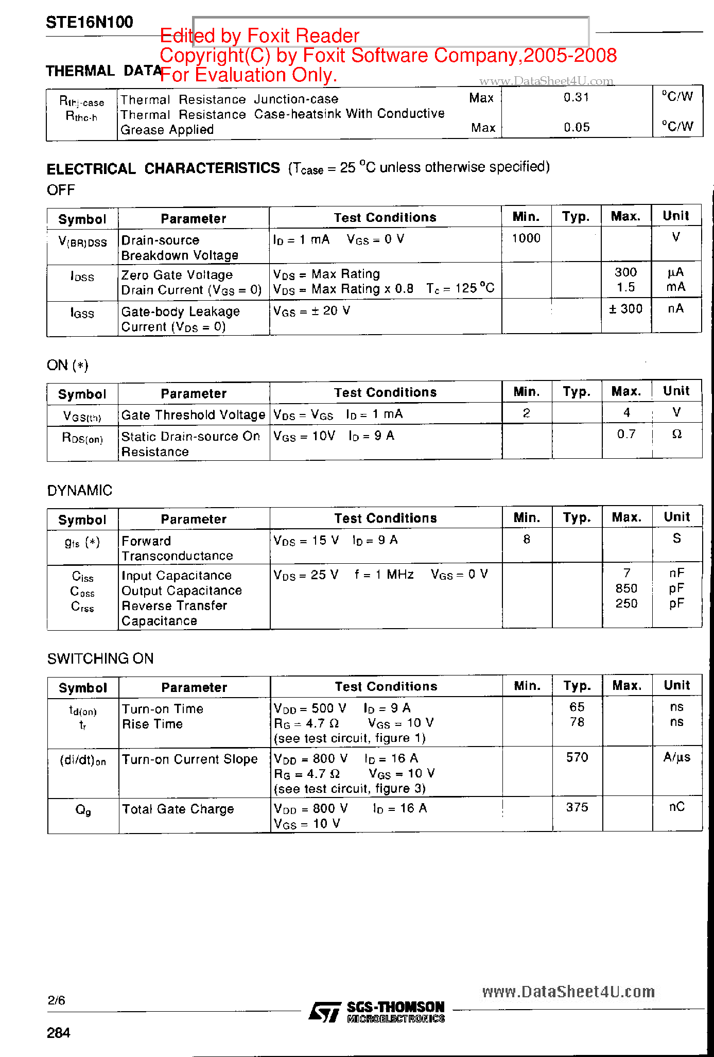 Даташит E16N100 - Search -----> STE16N100 страница 2