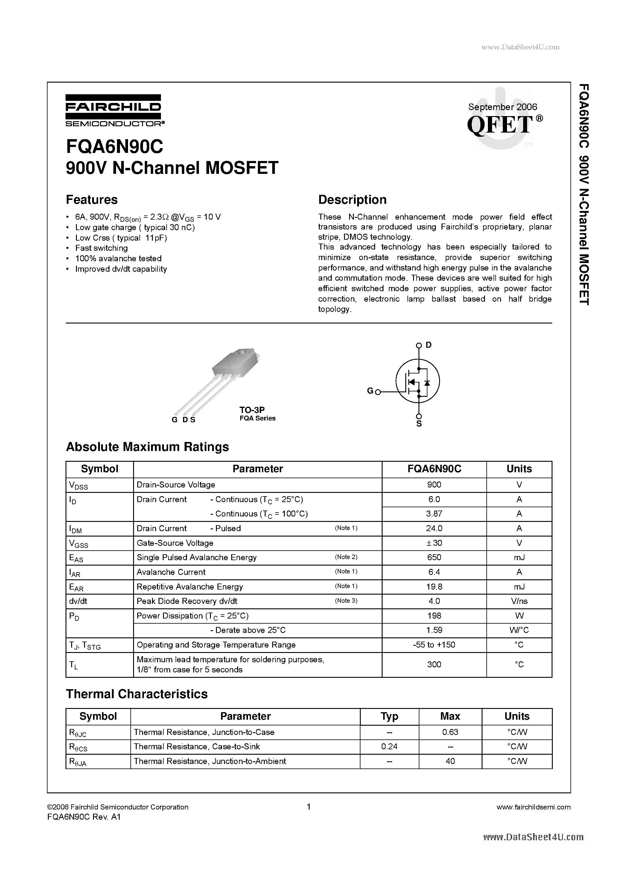 Datasheet 6N90C page 1 Datasheet 6N90C - Search -----> FQA6N90C page 1