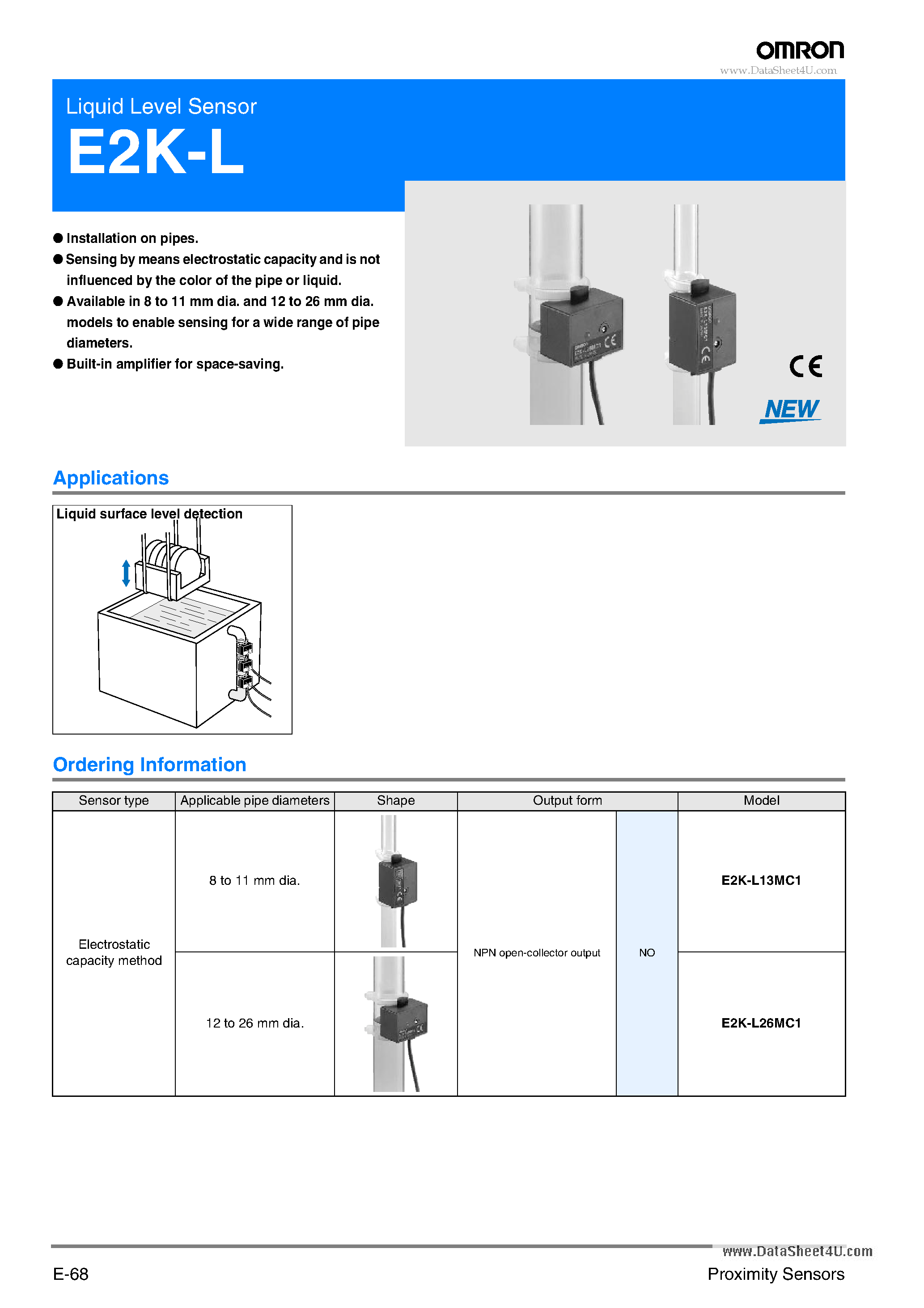 Datasheet E2K-L page 1 Datasheet E2K-L - Liquid Level Sensor page 1