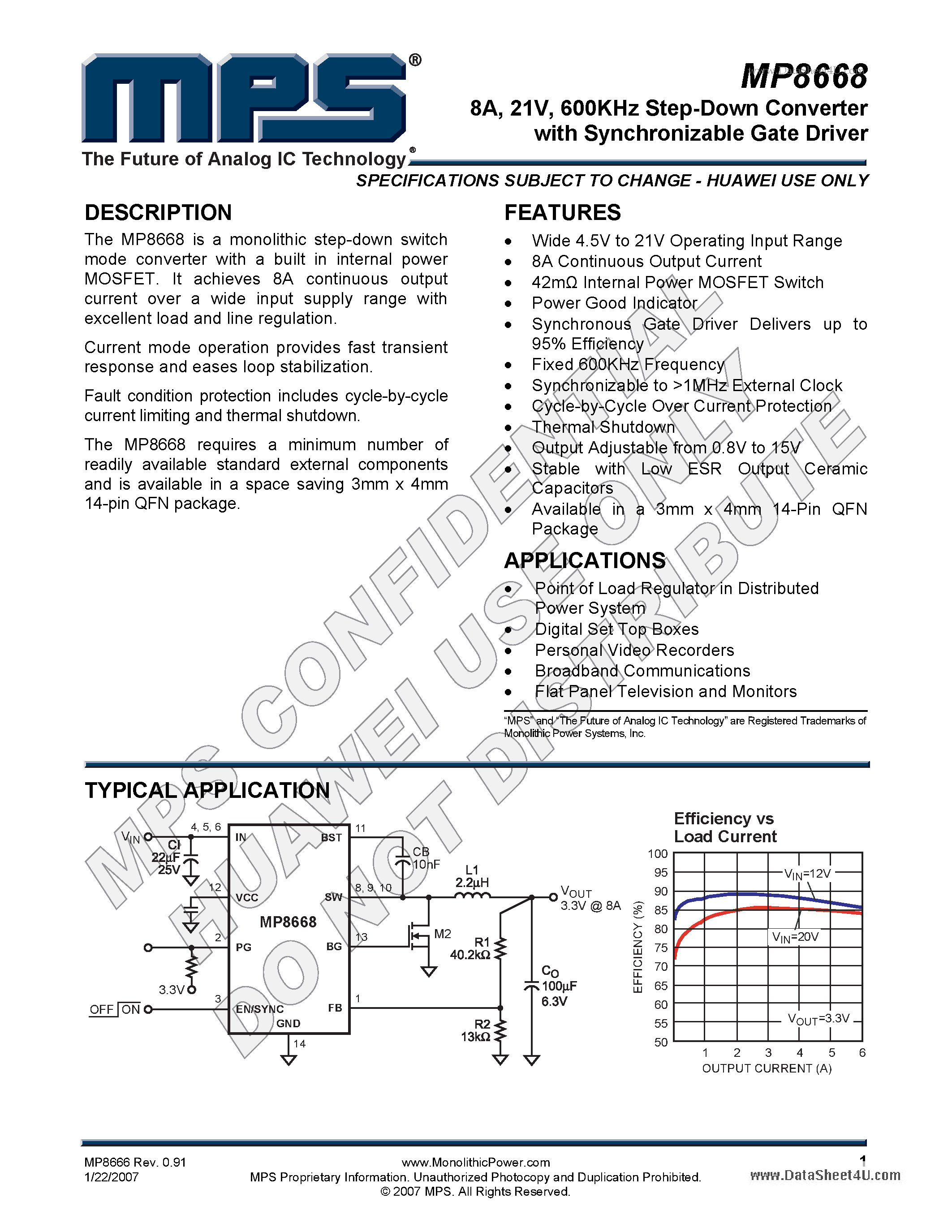Datasheet MP8668 - 600KHz Step-Down Converter page 1