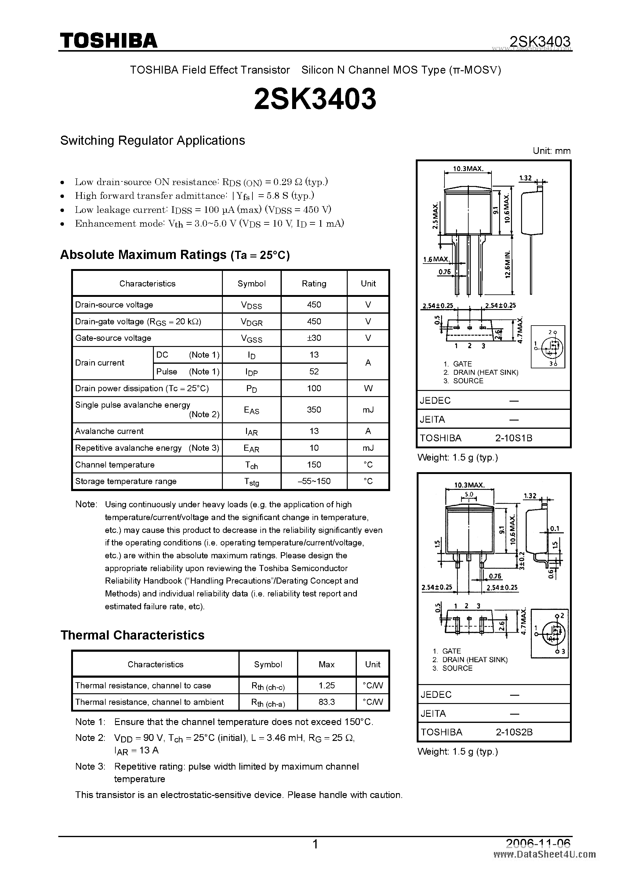Даташит K3403 - Search -----> 2SK3403 страница 1