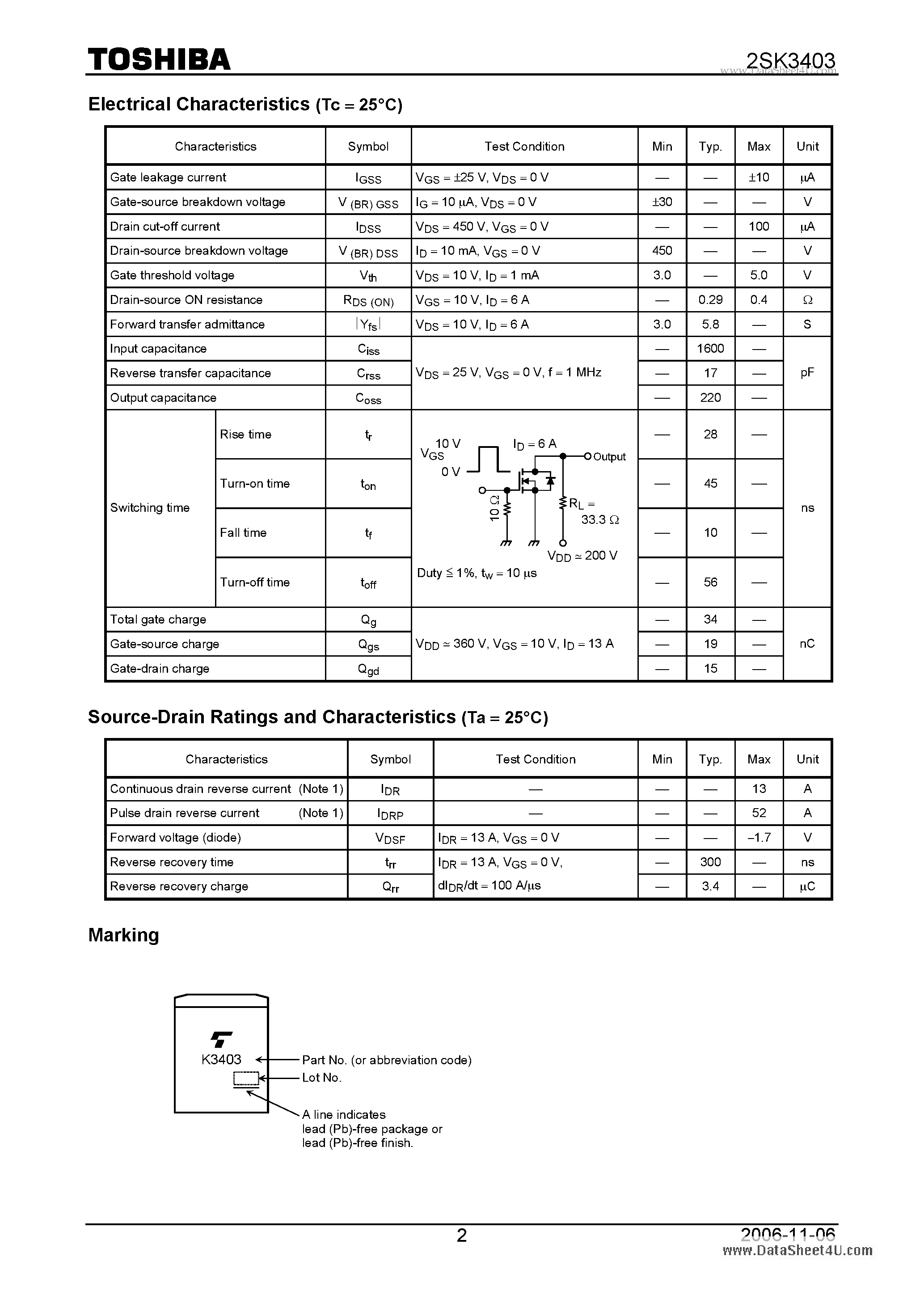 Даташит K3403 - Search -----> 2SK3403 страница 2