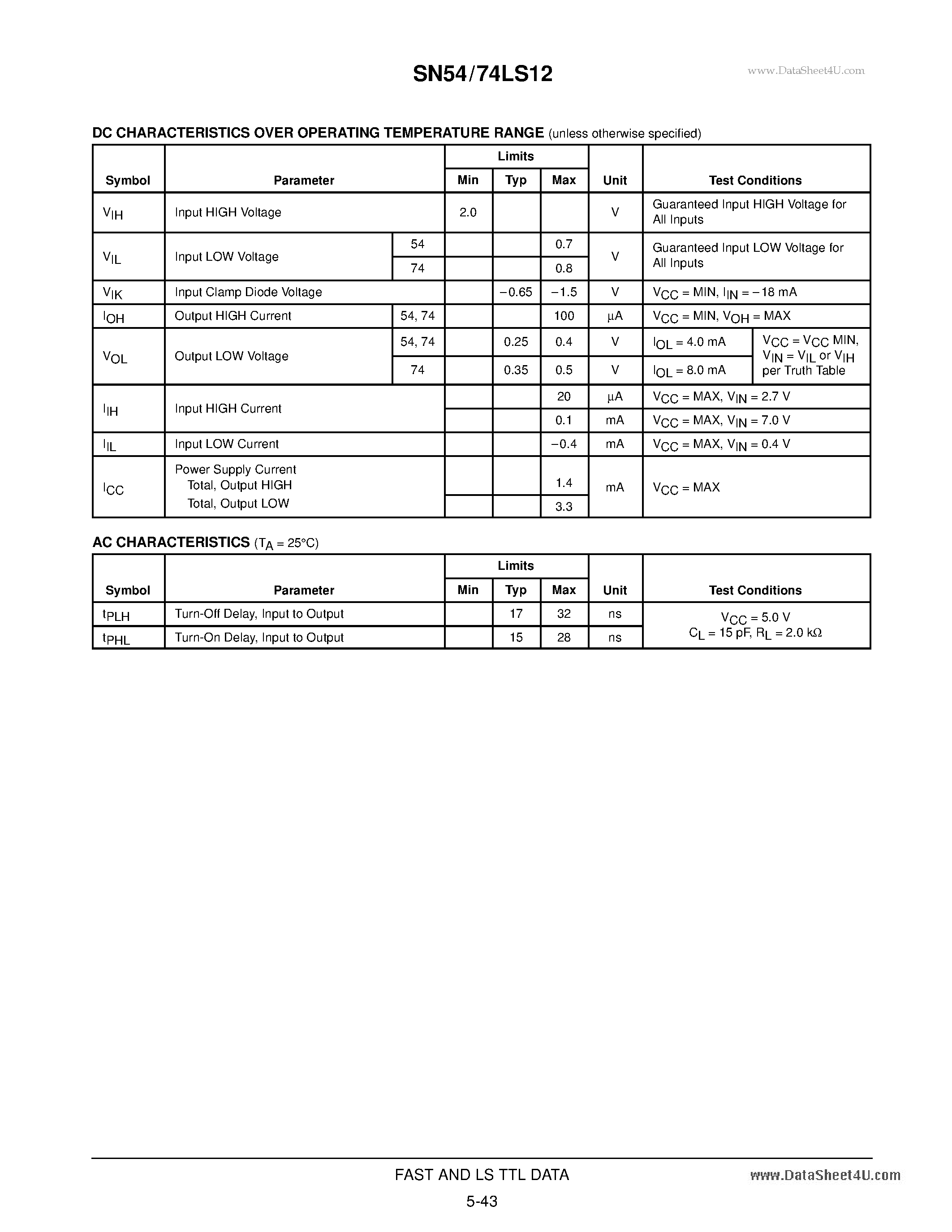 Datasheet SN74LS12 - TRIPLE 3-INPUT POSITIVE-NAND GATES page 2