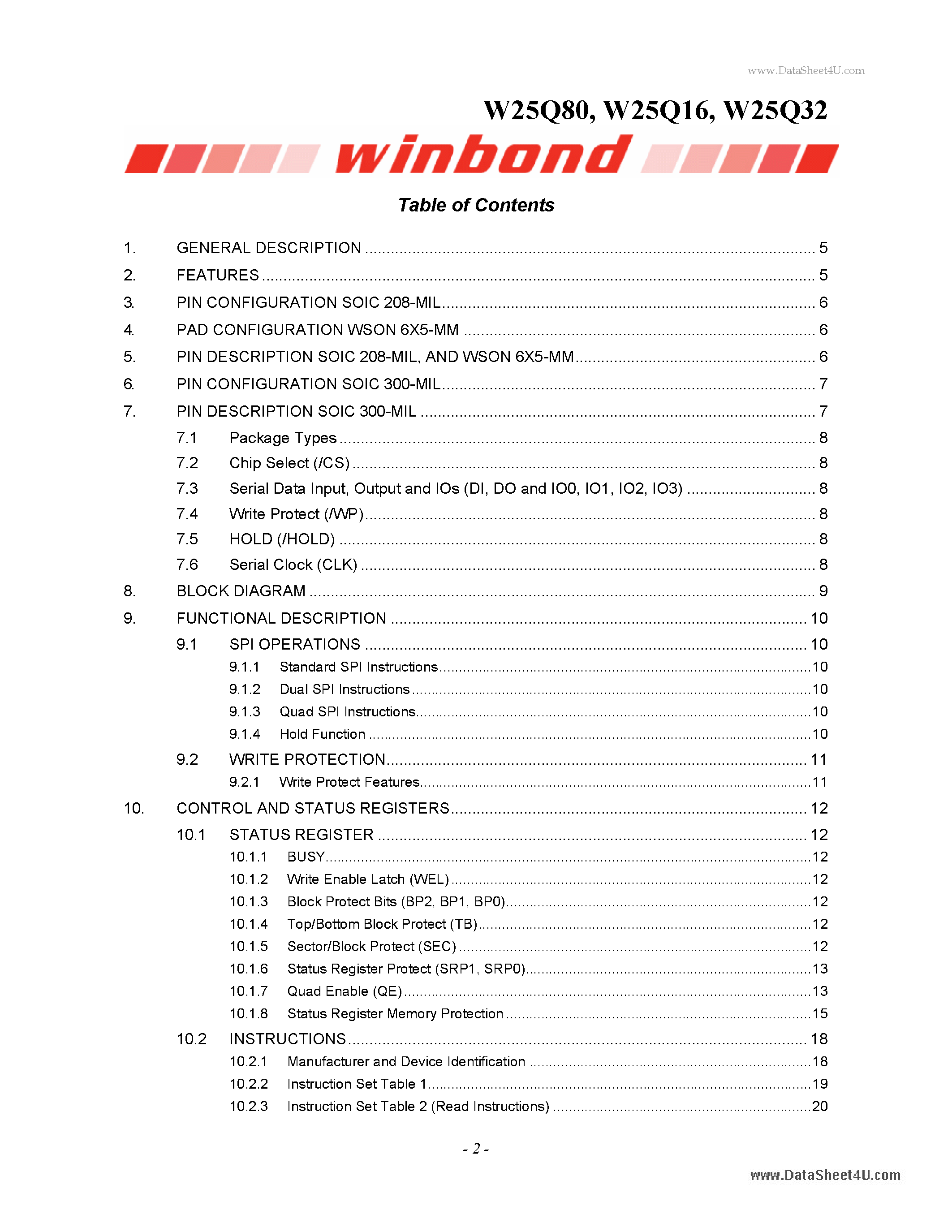 Даташит W25Q16 - (W25Qxx) FLASH MEMORY страница 2