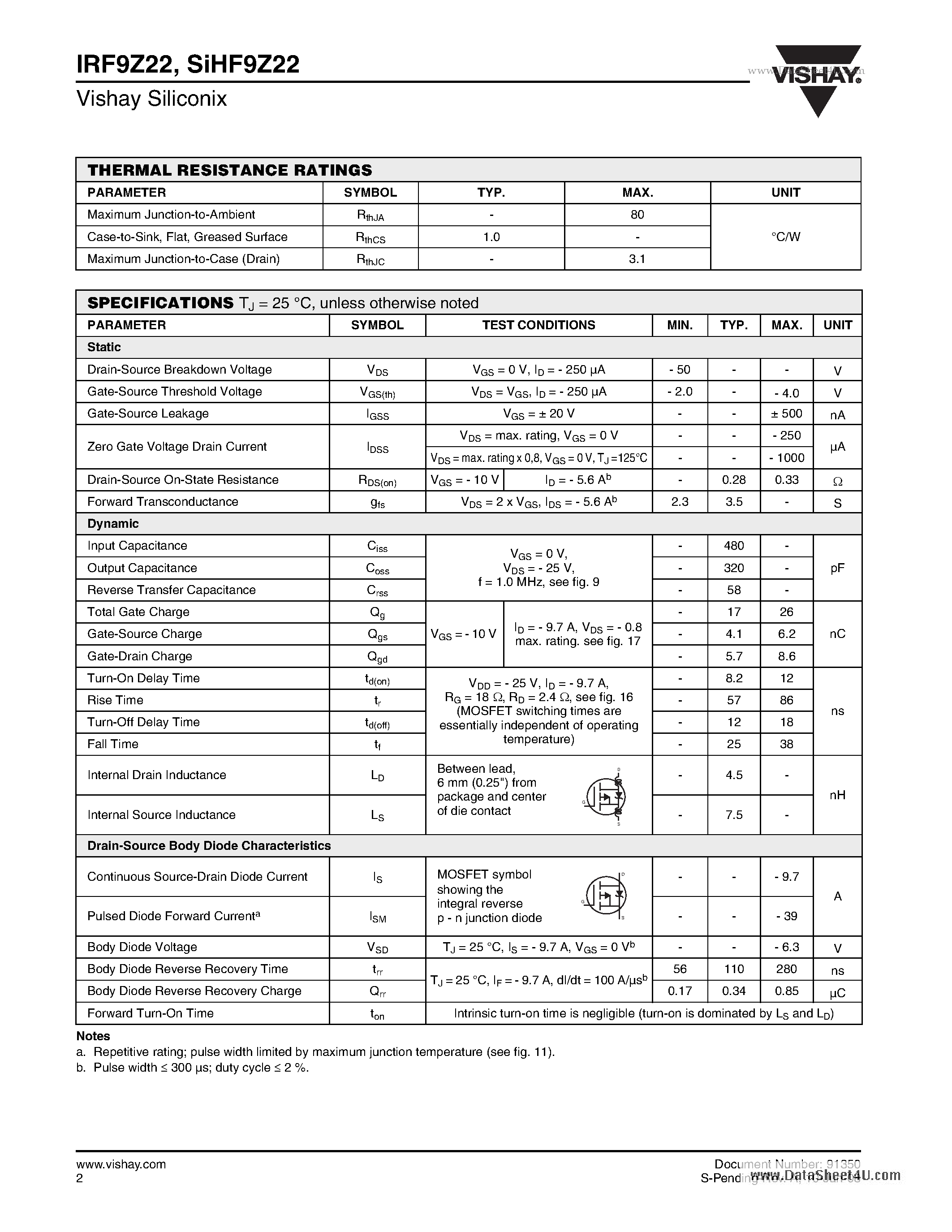 Datasheet IRF9Z22 - Power MOSFET page 2