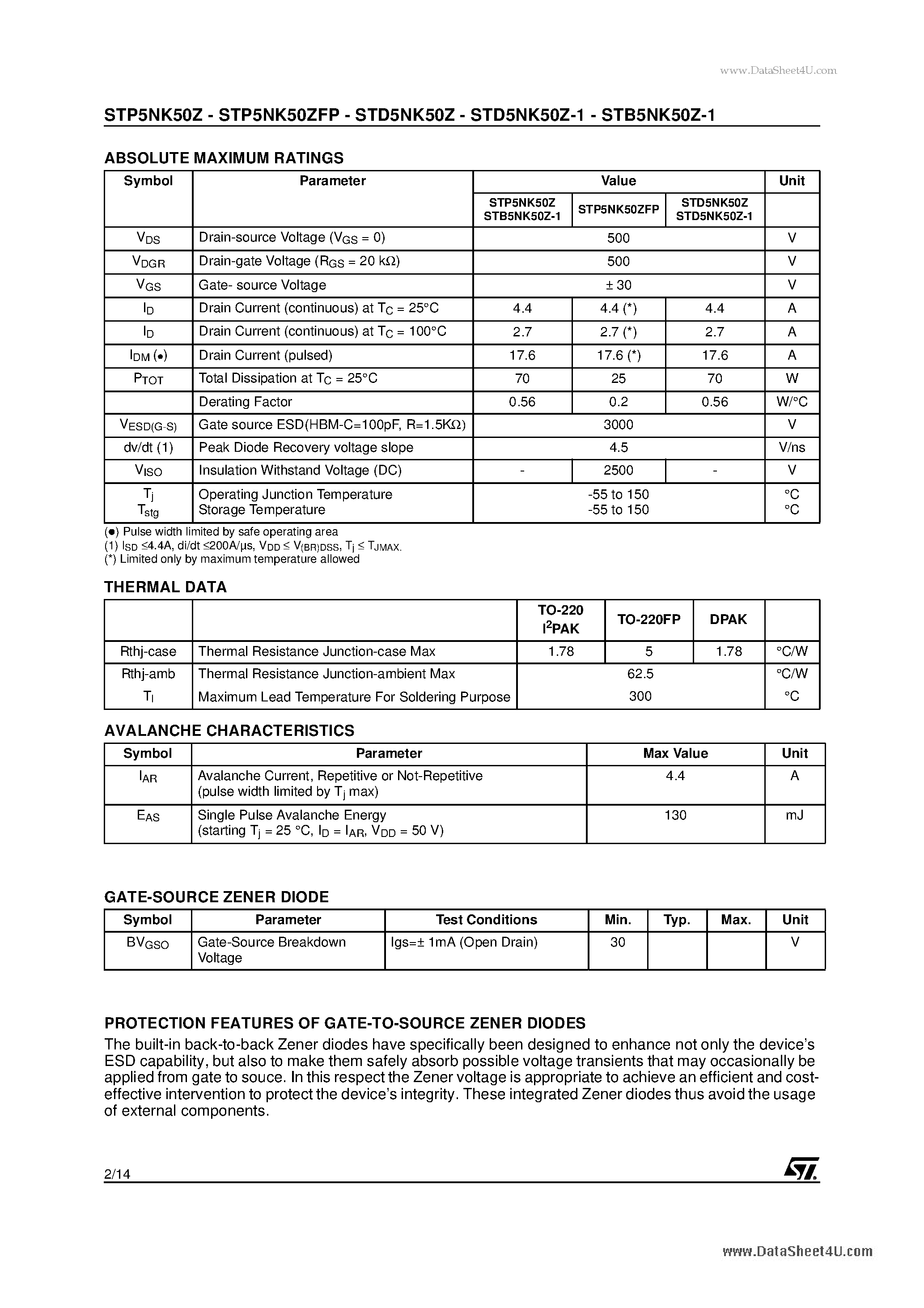 Datasheet P5NK50ZFP page 2 Datasheet P5NK50ZFP - Search -----> STP5NK50ZFP page 2