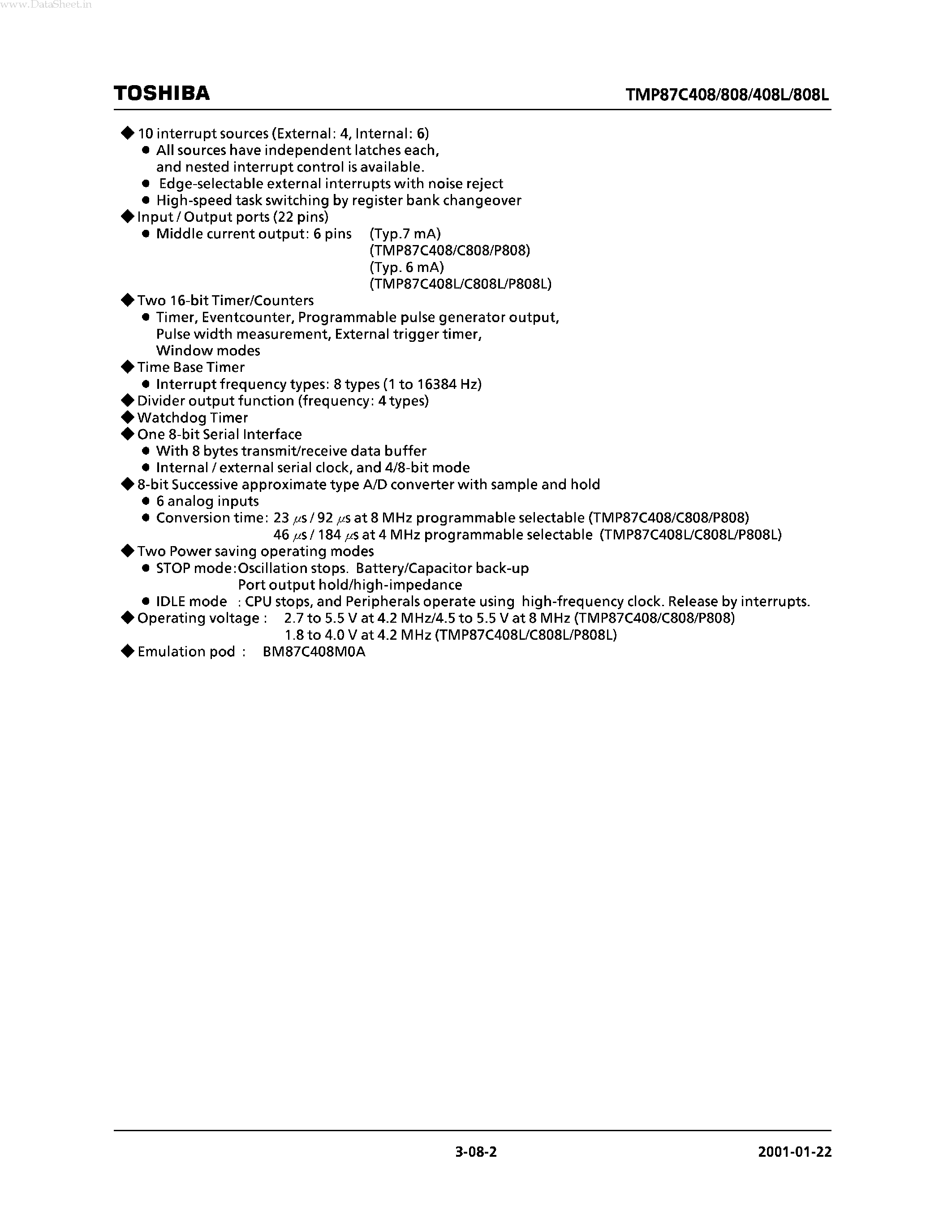 Datasheet TMP87C808LM - CMOS 8-BIT MICROCONTROLLER page 2
