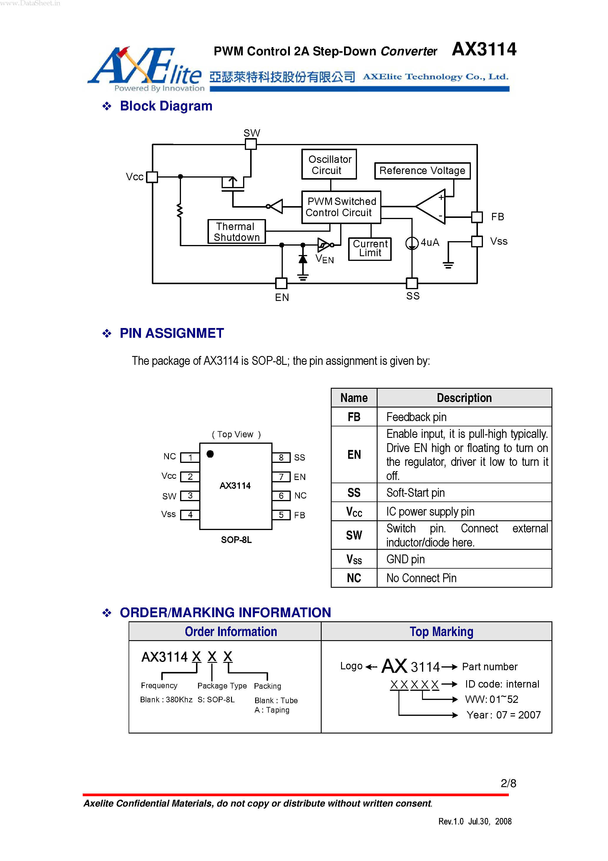 Даташит AX3114 - PWM Control 2A Step-Down Converter страница 2