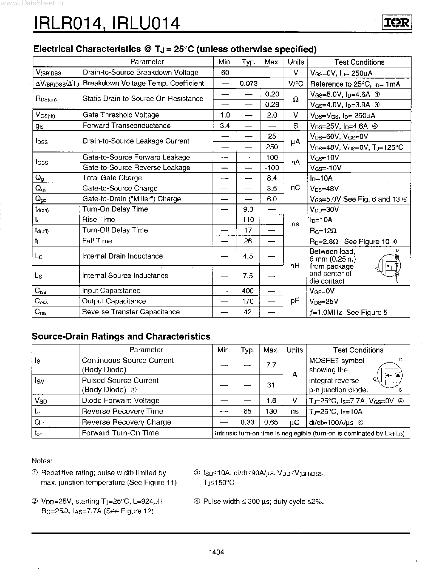 Datasheet IRLR014 - HEXFET POWER MOSFET page 2