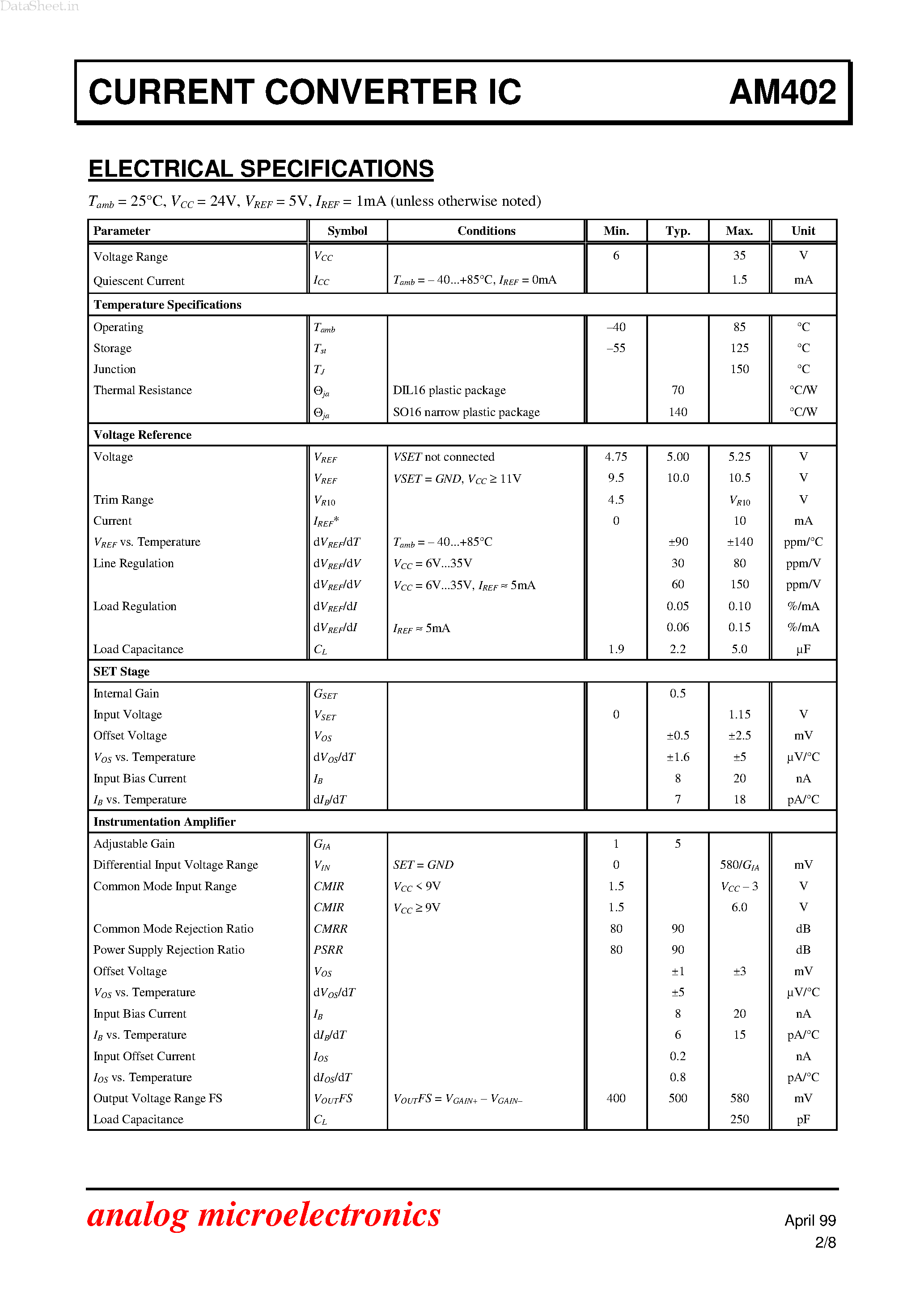 Datasheet AM402 - CURRENT CONVERTER IC page 2