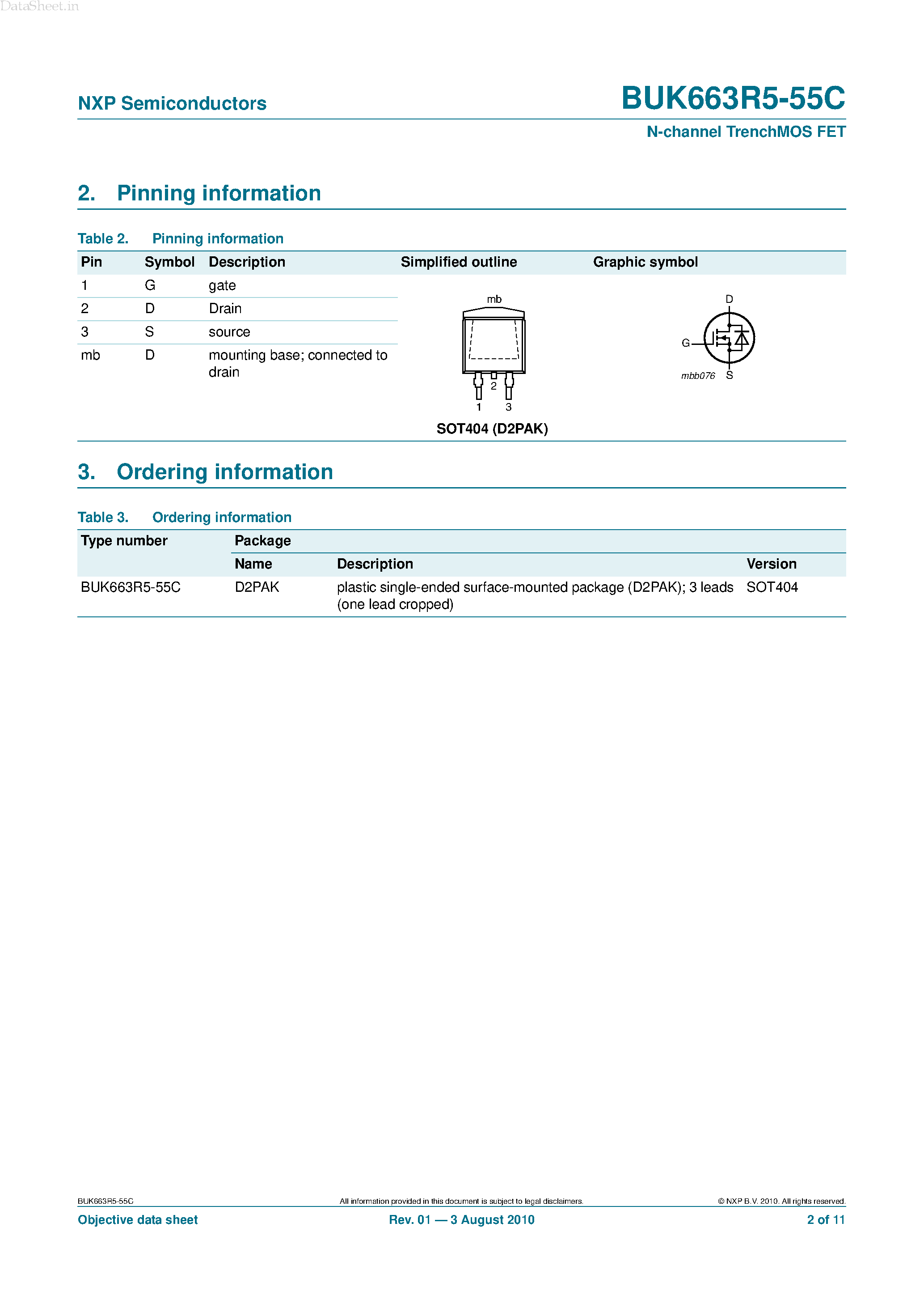 Datasheet BUK663R5-55C - N-channel TrenchMOS FET page 2