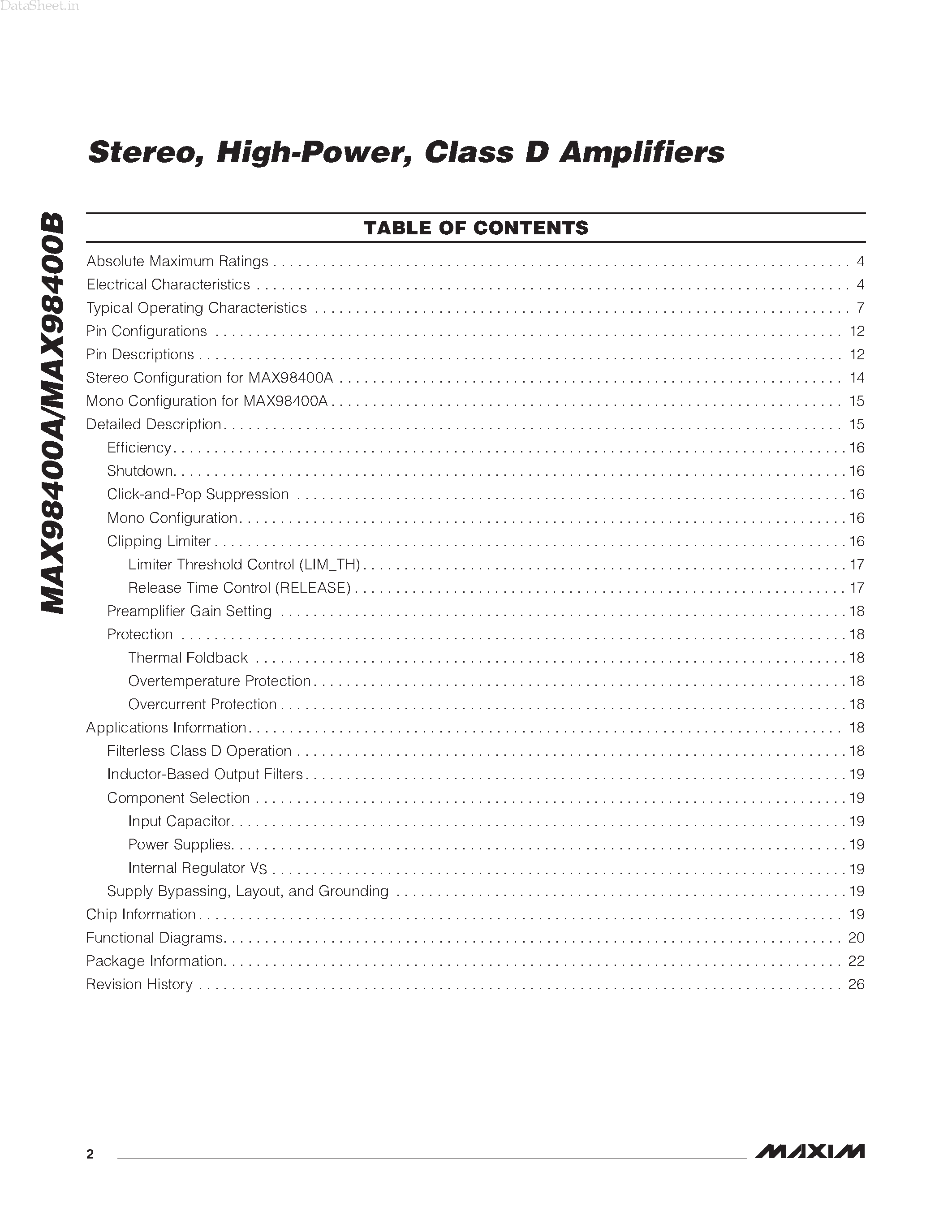 Даташит MAX98400A - Class D Amplifiers страница 2